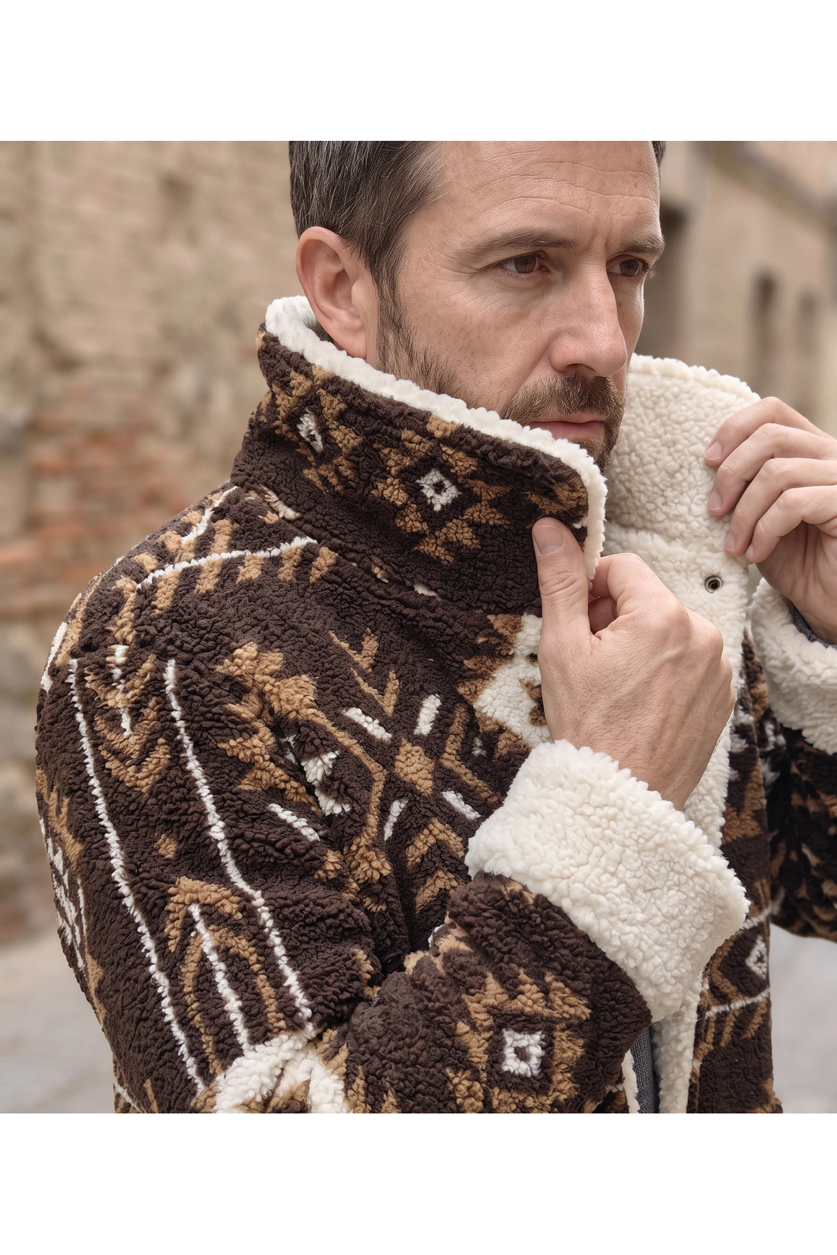 Su Koleksiyon KİLİM DESEN OVERSIZE POLAR PALTO görsel 3