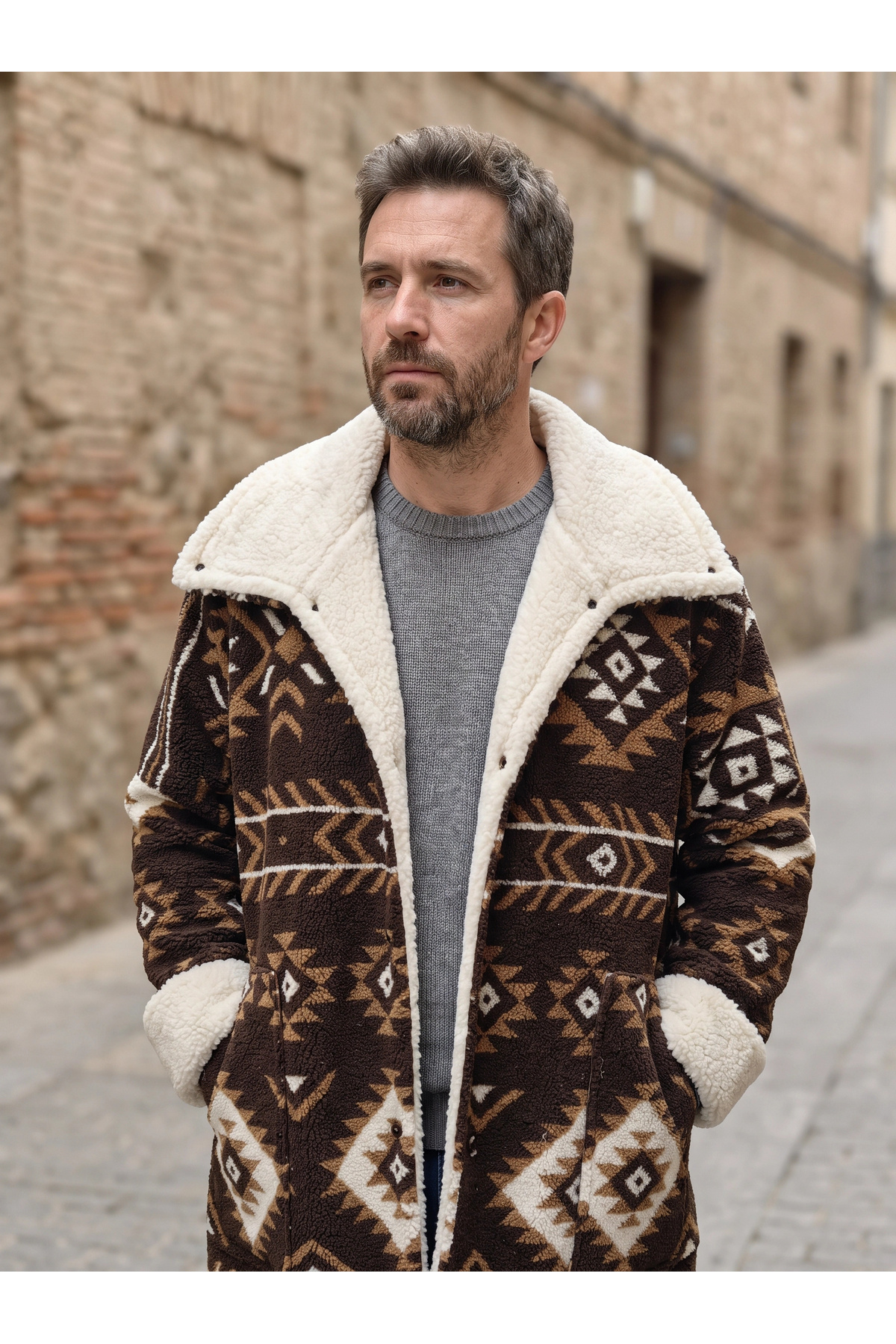 Su Koleksiyon KİLİM DESEN OVERSIZE POLAR PALTO görsel 4