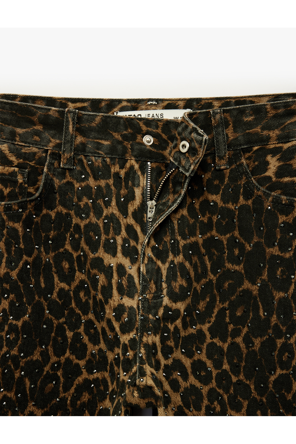 شلوار جین لئوپارد ساده با دکمه و جیب از جنس پنبه - Longer Straight Jeans