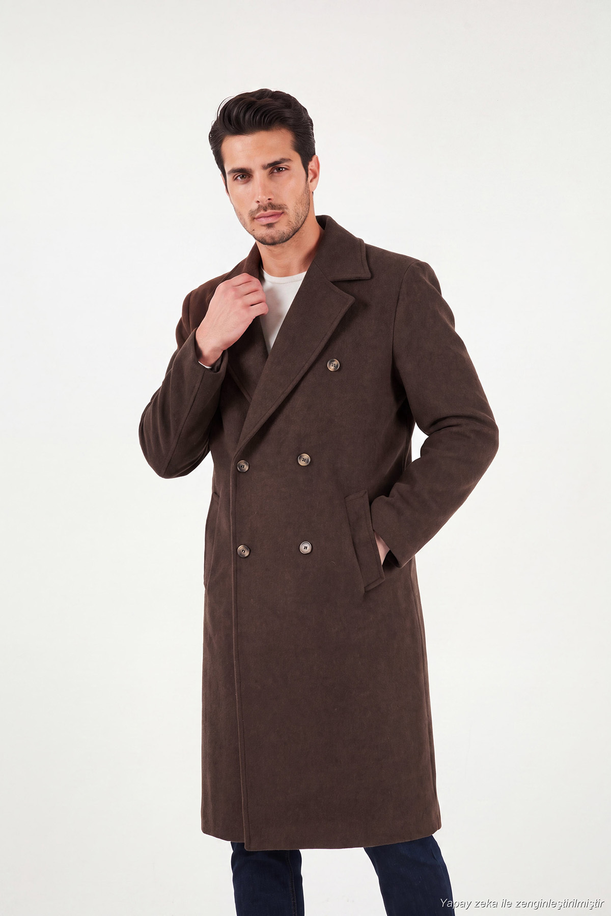 Buratti Loose Fit Kruvaze Yaka Uzun Astarlı Kaşe Kaban Erkek KABAN 681003 görsel 5