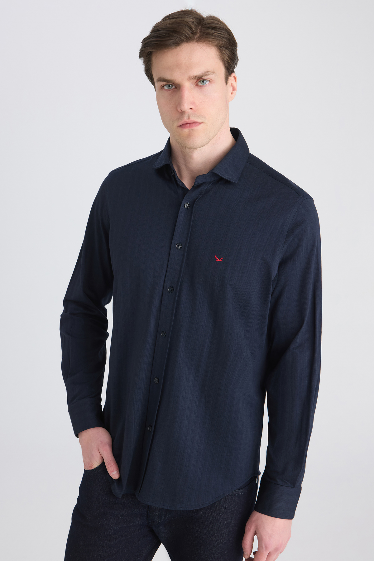 D'S Damat Ds Damat Comfort Lacivert Balıksırtı Gömlek — سرمه‌ای 5HC02TD03327M