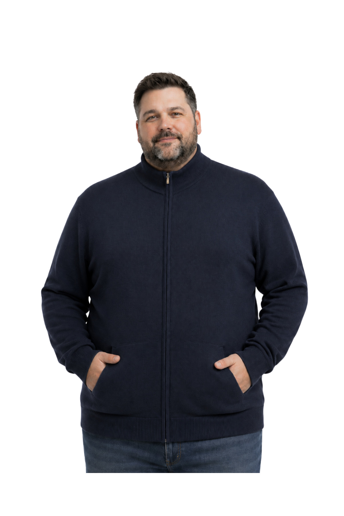 BattalModa Erkek Büyük Beden Lacivert Basic Cepli Triko Hırka 3XL-4XL-5XL-6XL