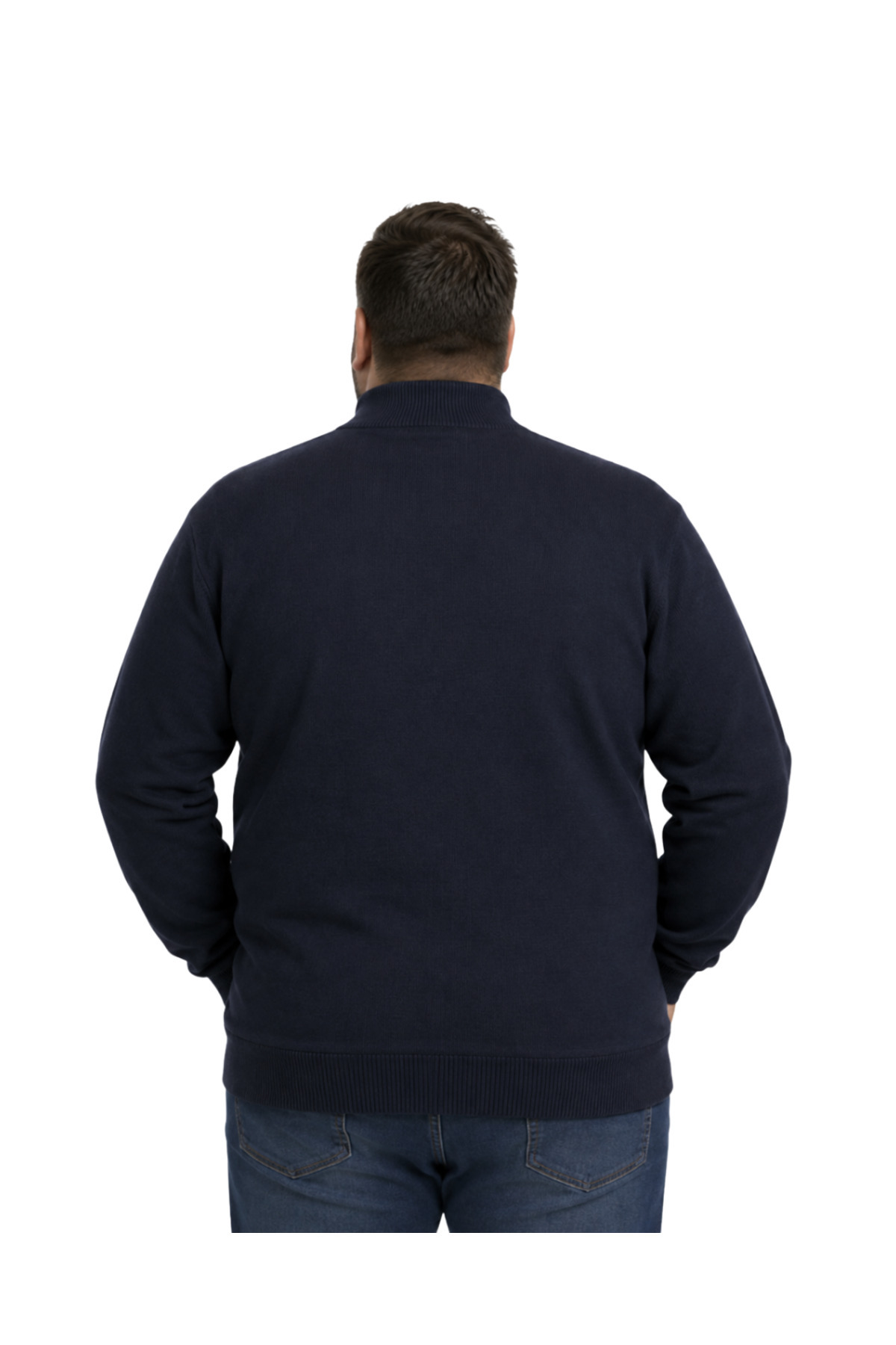 BattalModa Erkek Büyük Beden Lacivert Basic Cepli Triko Hırka 3XL-4XL-5XL-6XL görsel 3
