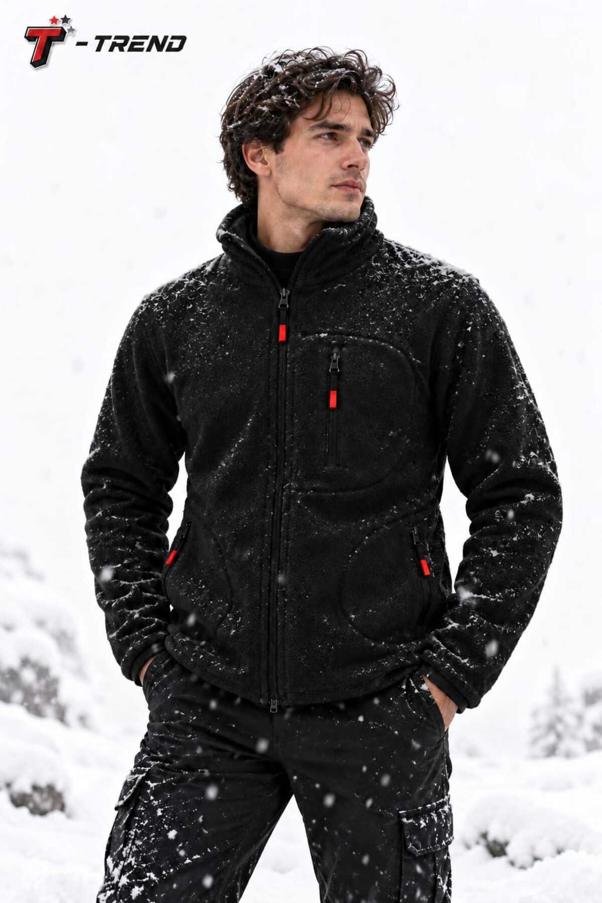 T.trend POLAR CEKET İKİLİ SET SİYAH GRİ REGULAR KALIP ERKEK/UNİSEX görsel 3