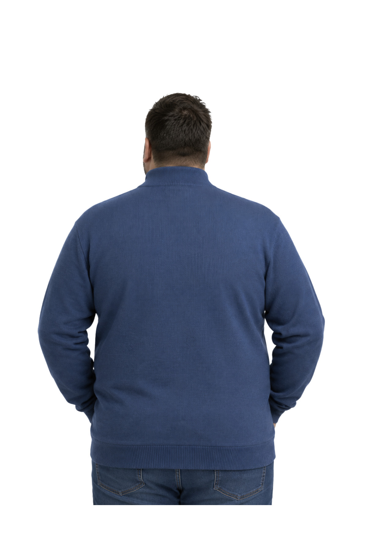 BattalModa Erkek Büyük Beden İndigo Basic Cepli Triko Hırka 3XL-4XL-5XL-6XL görsel 3