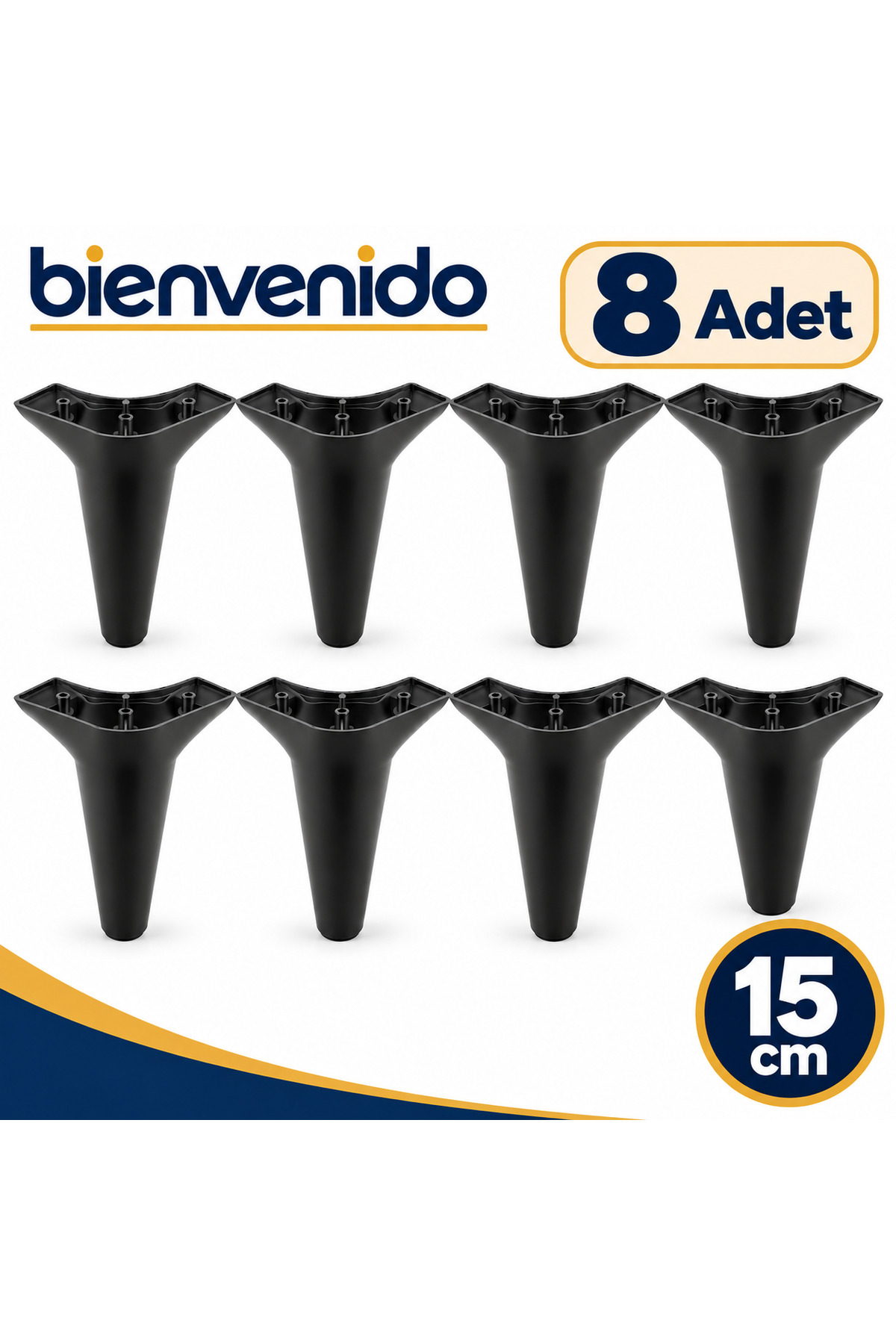 Aspen Lüks Mobilya Kanepe Koltuk Tv Ünitesi Baza Yükseltici Ayağı Ayakları 15 Cm Siyah Ayak 8 Adet BIE-ASP-15-CEV-1, one size