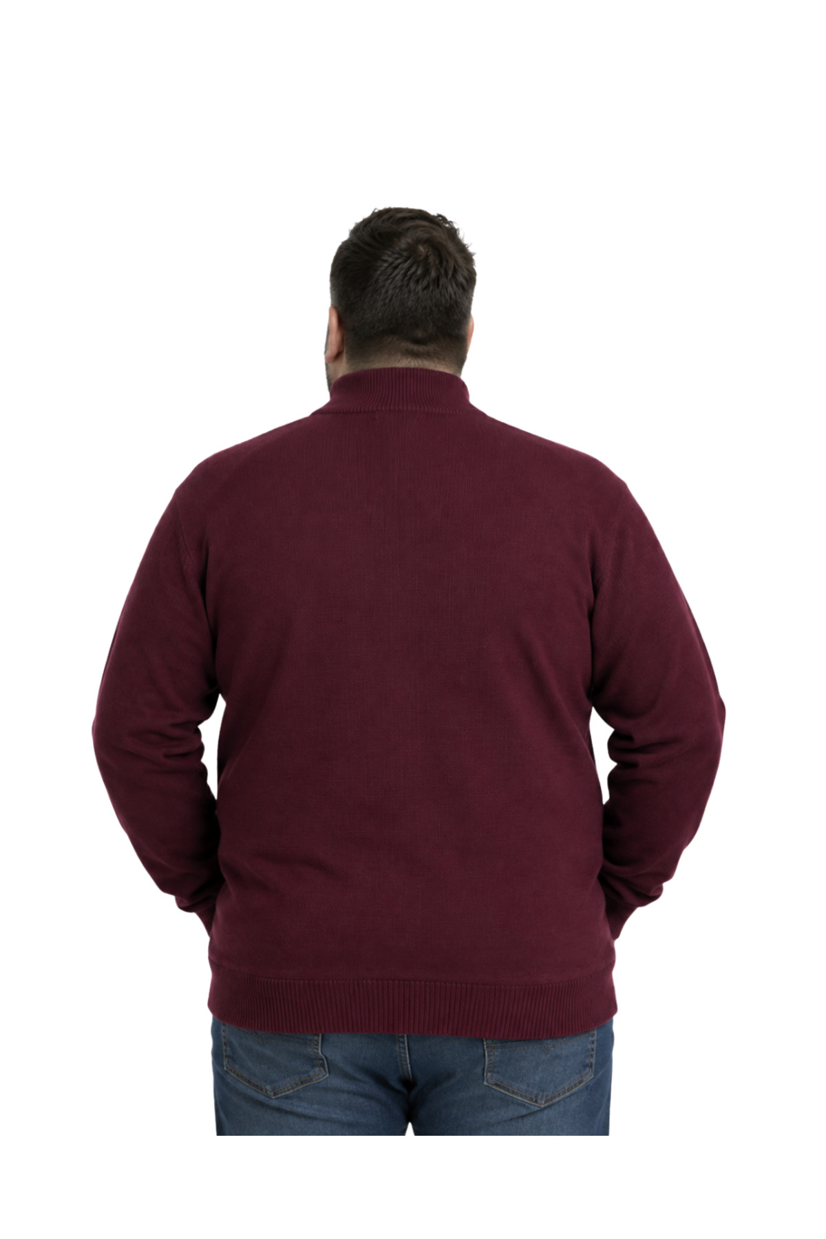 BattalModa Erkek Büyük Beden Bordo Basic Cepli Triko Hırka 3XL-4XL-5XL-6XL görsel 3
