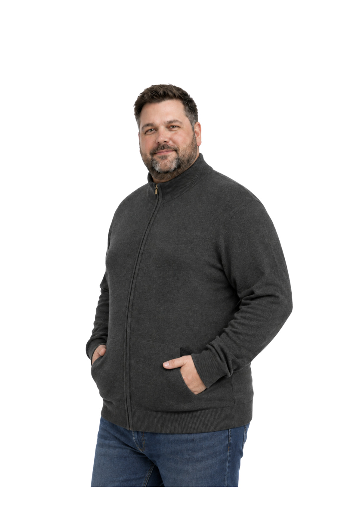 BattalModa Erkek Büyük Beden Antrasit Basic Cepli Triko Hırka 3XL-4XL-5XL-6XL görsel 2