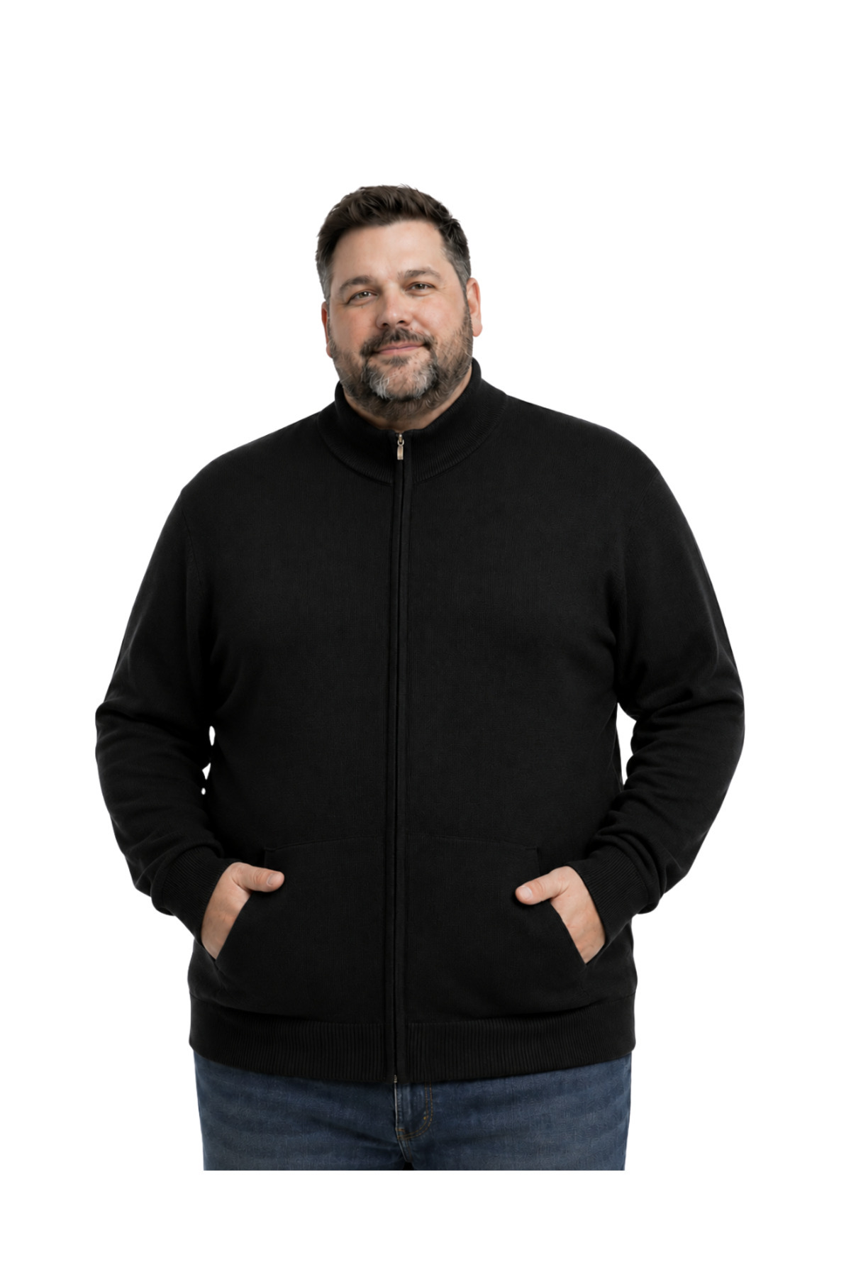 BattalModa Erkek Büyük Beden Siyah Basic Cepli Triko Hırka 3XL-4XL-5XL-6XL