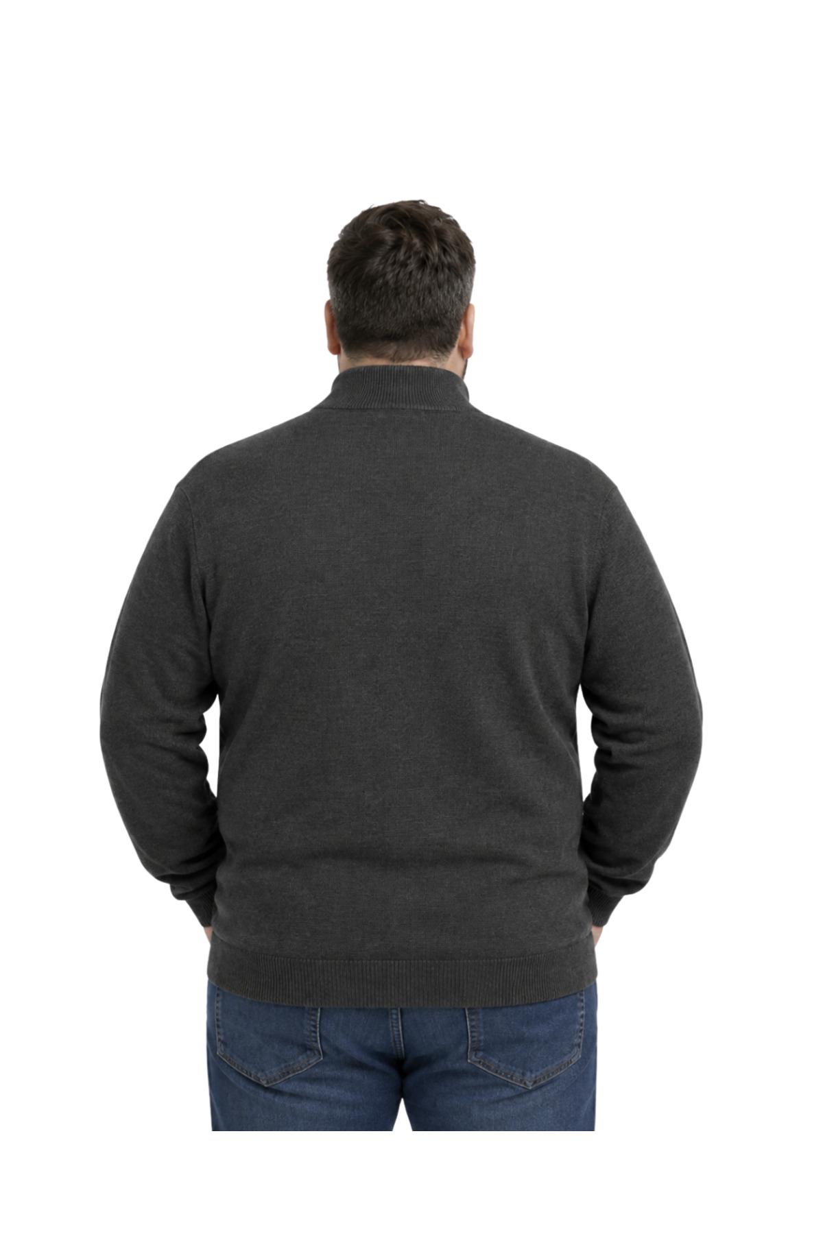 BattalModa Erkek Büyük Beden Antrasit Basic Cepli Triko Hırka 3XL-4XL-5XL-6XL görsel 3