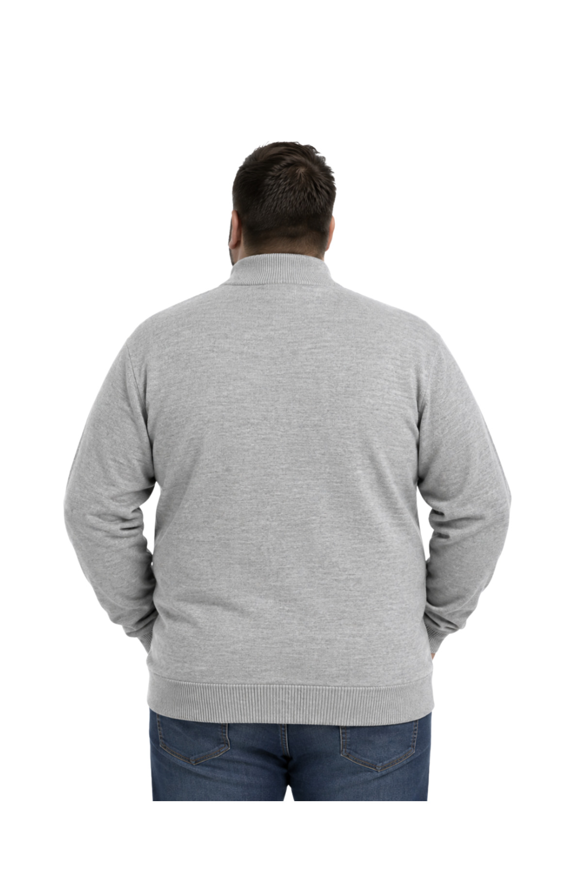 BattalModa Erkek Büyük Beden Gri Basic Cepli Triko Hırka 3XL-4XL-5XL-6XL görsel 3