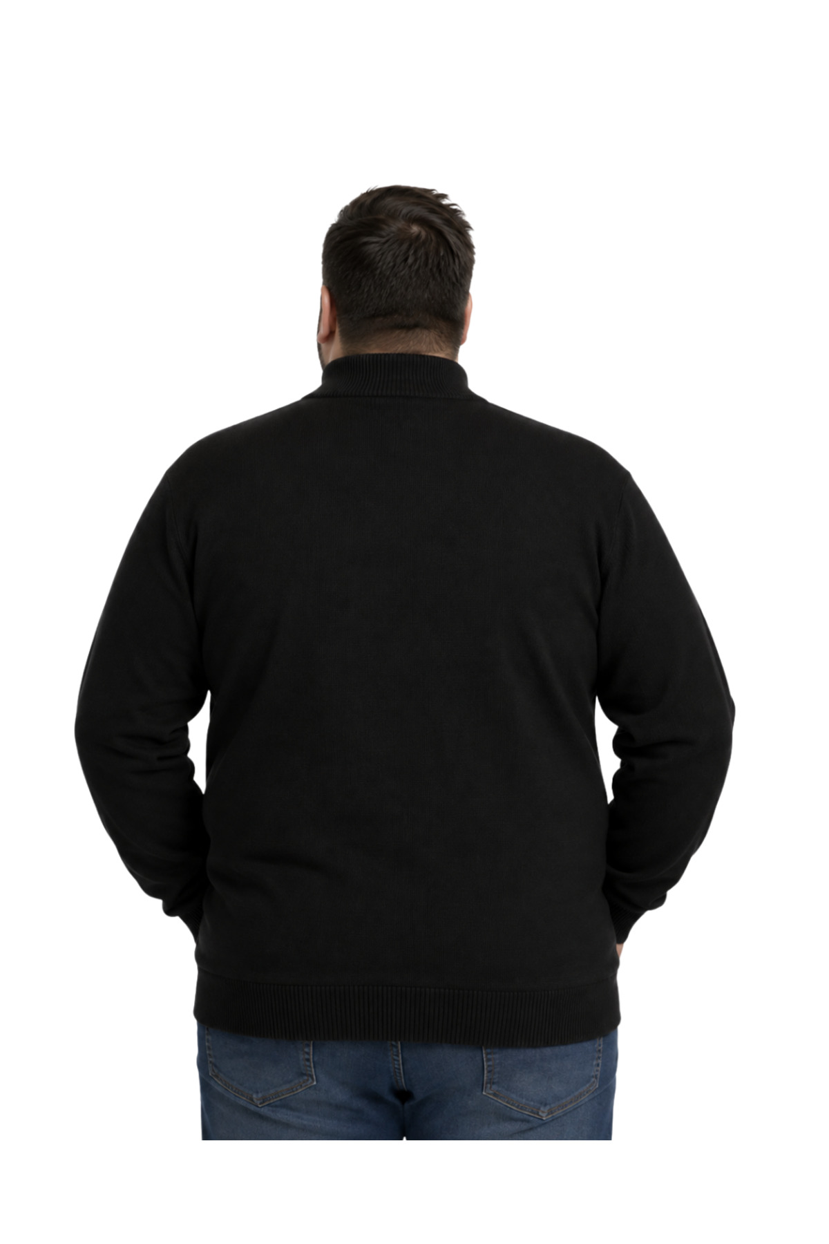 BattalModa Erkek Büyük Beden Siyah Basic Cepli Triko Hırka 3XL-4XL-5XL-6XL görsel 3
