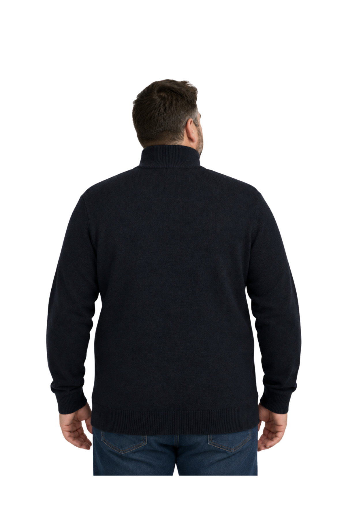 BattalModa Erkek Büyük Beden Lacivert Dikey Örgü Cepli Triko Hırka 3XL-4XL-5XL-6XL görsel 3