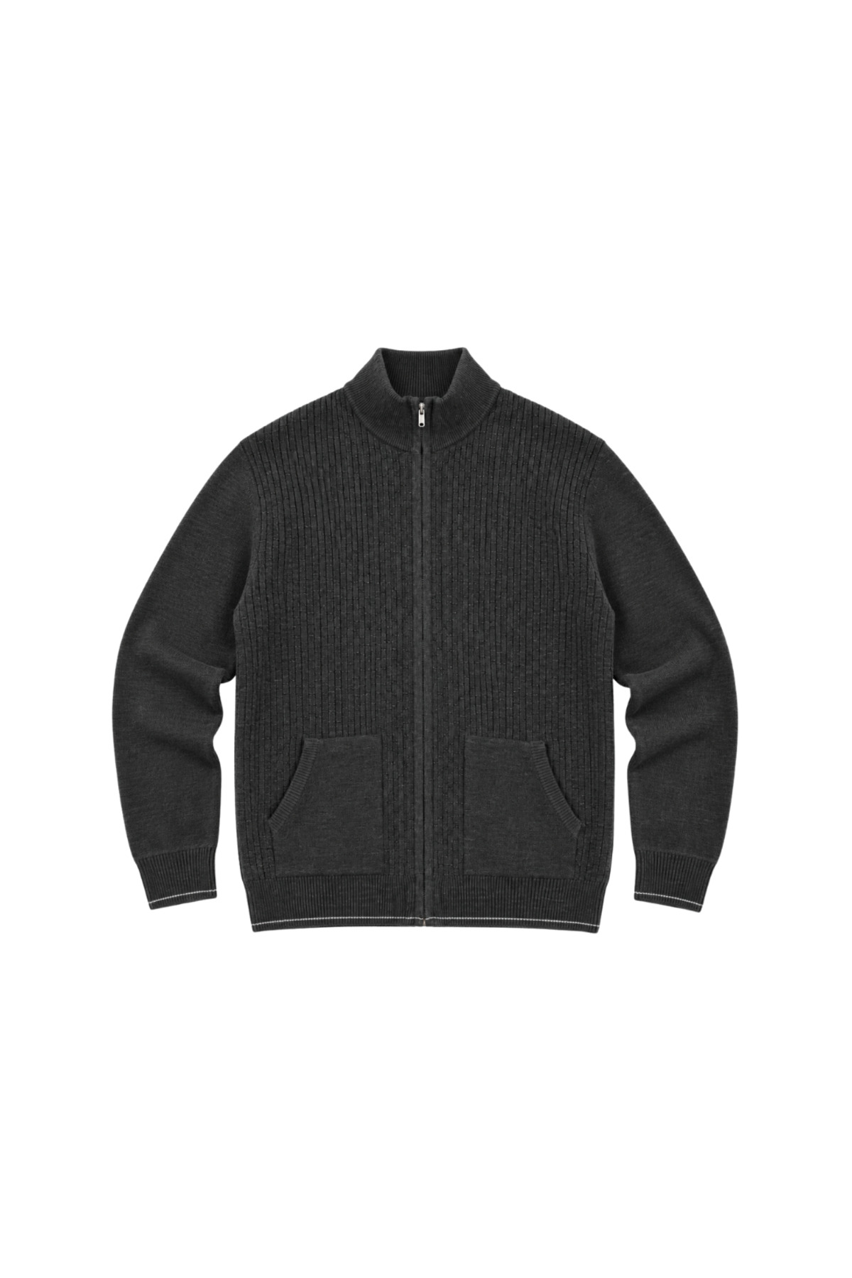 BattalModa Erkek Büyük Beden Antrasit Dikey Örgü Cepli Triko Hırka 3XL-4XL-5XL-6XL görsel 4