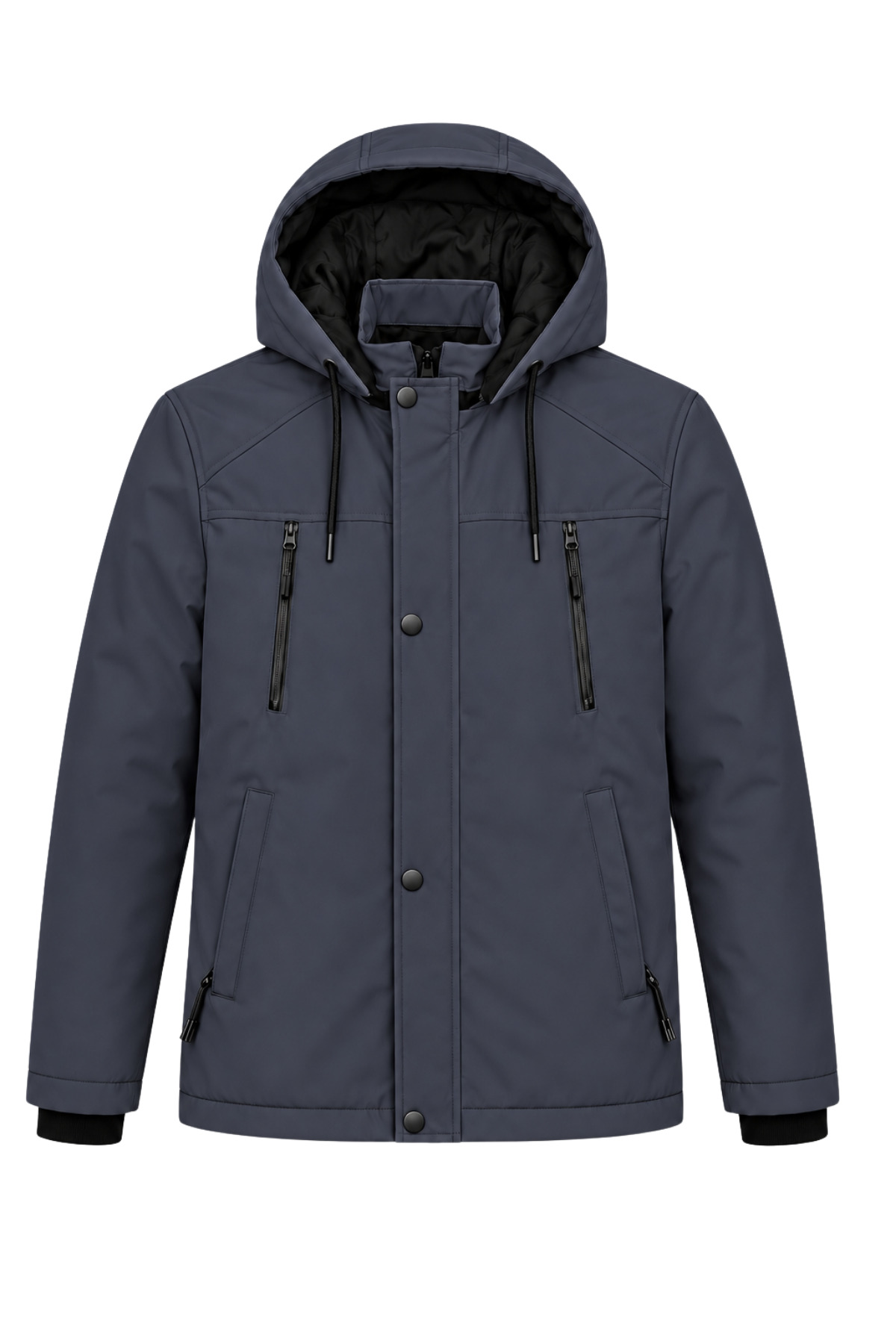 Erkek Lacivert Softshell Mont Kapüşonlu Kışlık Suya Dayanıklı Fermuarlı Cepli Outdoor Mont — رنگارنگ RBSFTH012