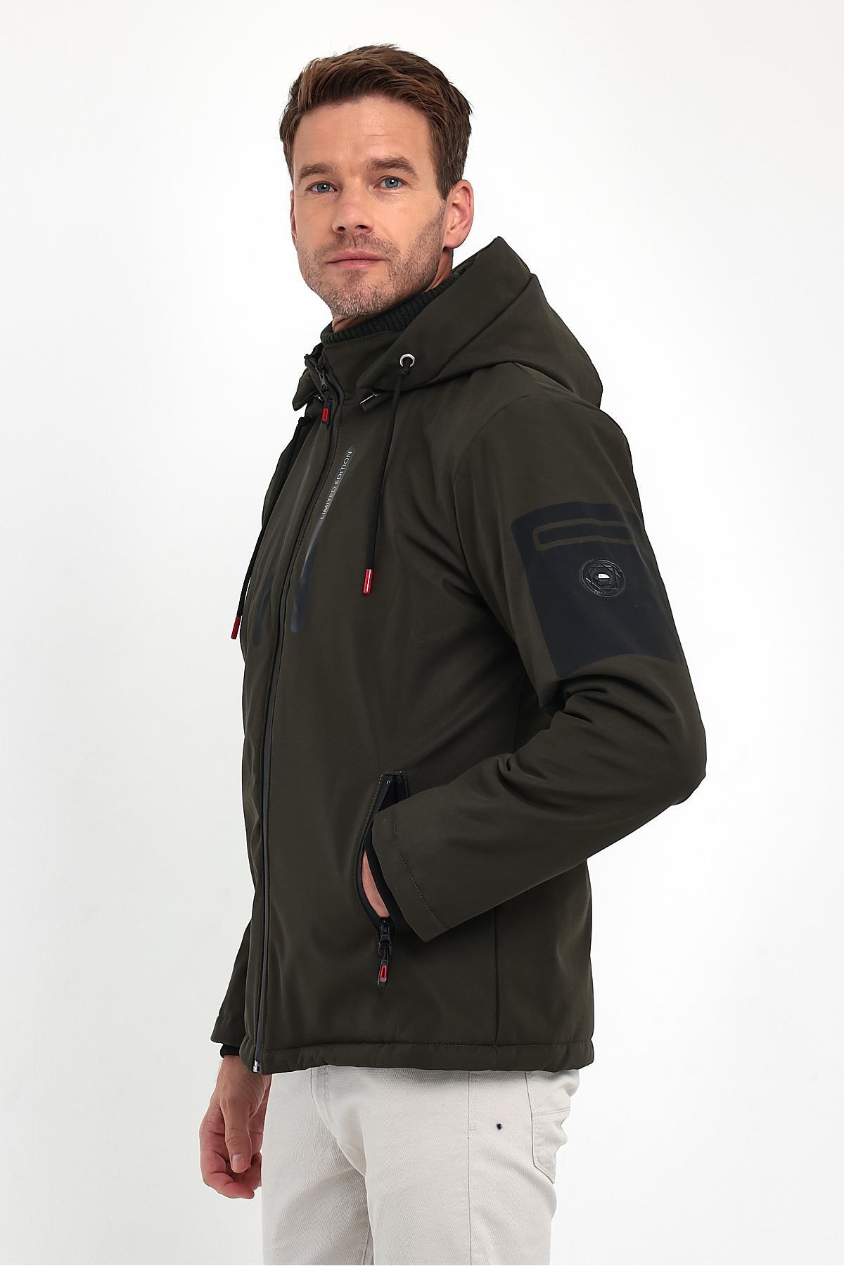 Erkek Yeşil Su ve Rüzgar Geçirmez Kalın Rahat Kalıp Softshell Erkek Mont görsel 4