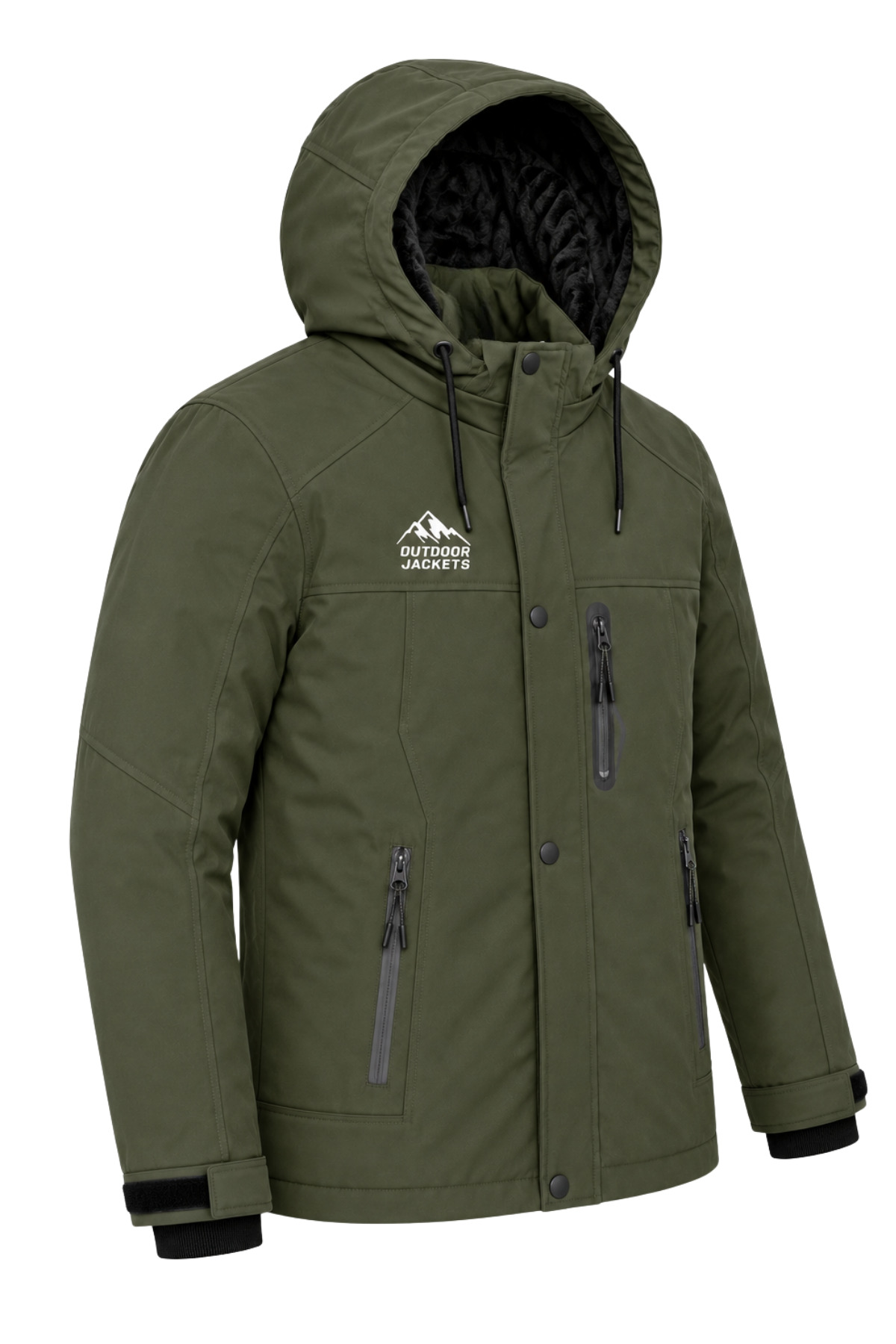 Erkek Yeşil Softshell Mont Kapüşonlu Kışlık Suya Dayanıklı Fermuarlı Cepli Outdoor Mont görsel 2