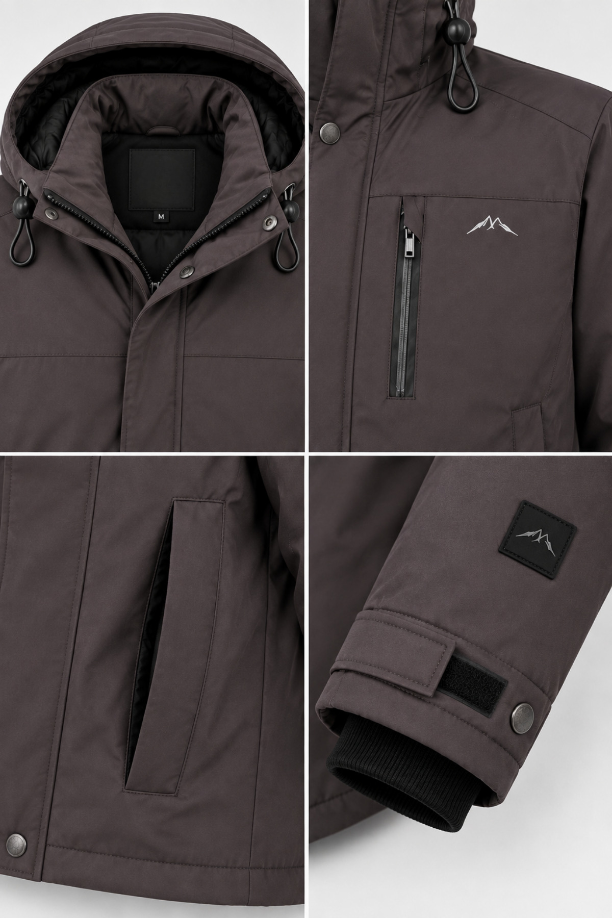 Erkek Gri Kapüşonlu Kışlık Softshell Suya Dayanıklı Fermuarlı Cepli Outdoor Mont görsel 5