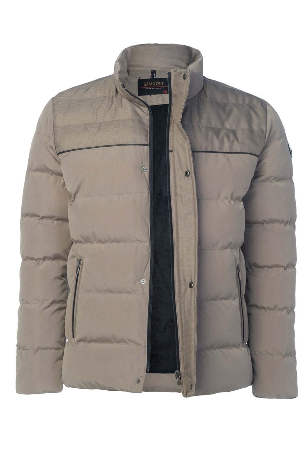 Erkek Bordo Su ve Rüzgar Geçirmez Dik Yaka Regular Şişme Kaban & Mont - Krem