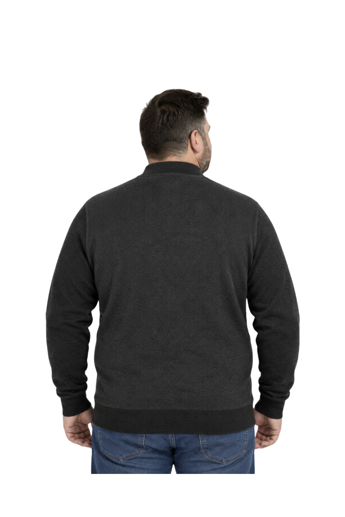BattalModa Erkek Büyük Beden Antrasit Vento Cepli Triko Hırka 3XL-4XL-5XL-6XL görsel 3