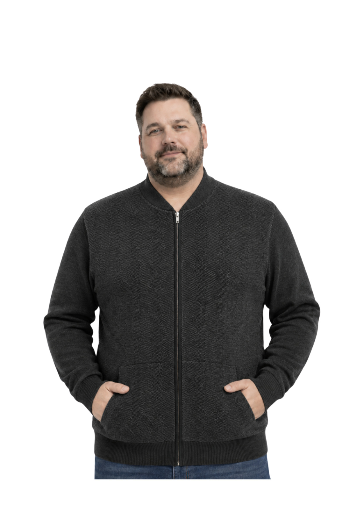 BattalModa Erkek Büyük Beden Antrasit Vento Cepli Triko Hırka 3XL-4XL-5XL-6XL
