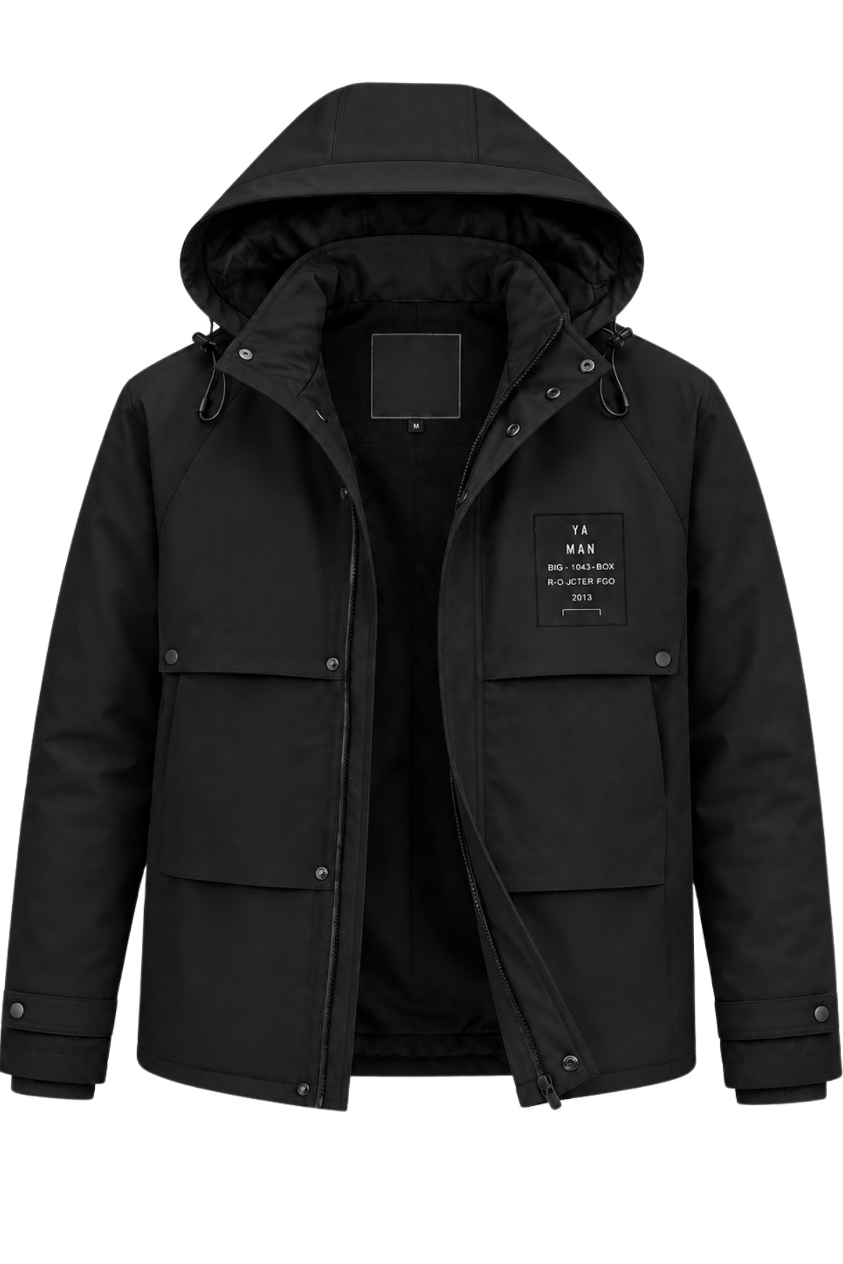 Erkek Siyah Kapüşonlu Kışlık Mont Suya Dayanıklı Çok Cepli Outdoor Mont & Kaban