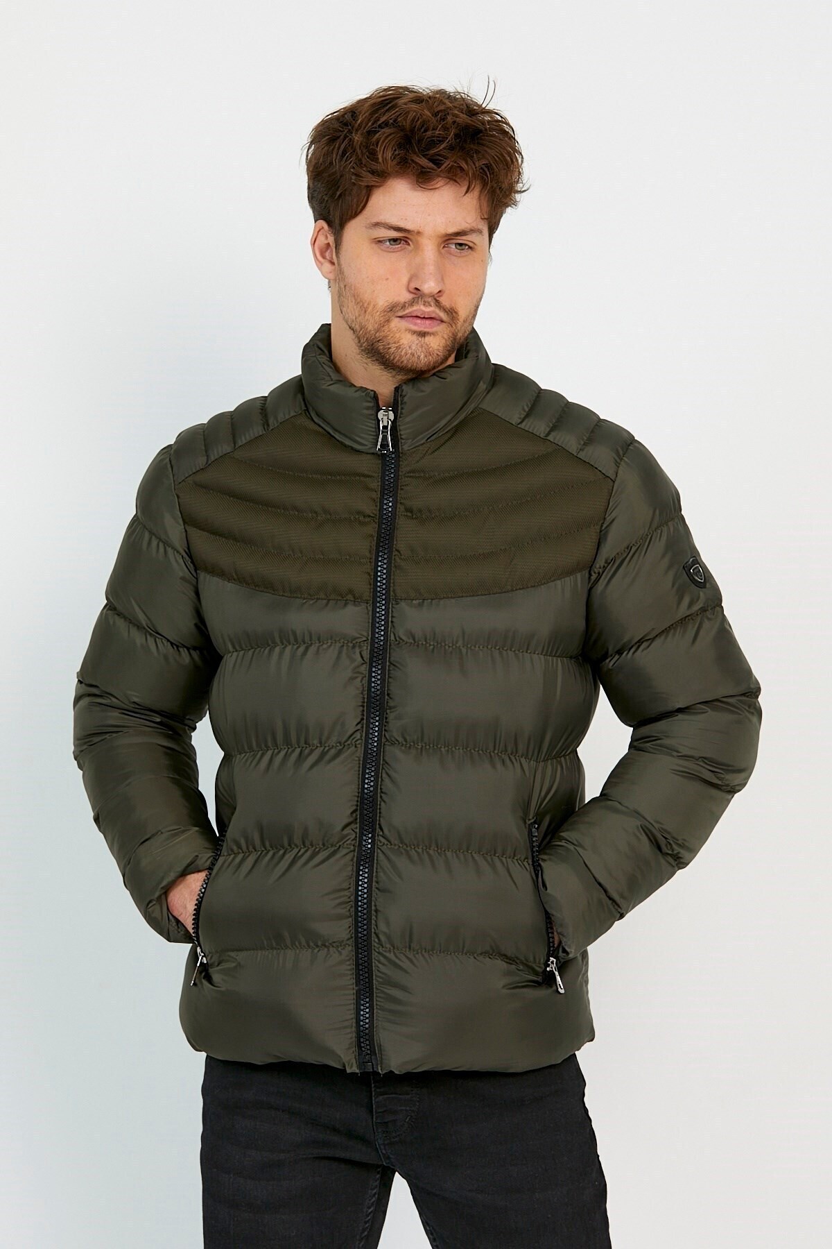 Erkek Yeşil Su ve Rüzgar Geçirmez Softshell Kapüşonlu Kalın Kürklü Şişme Mont görsel 3