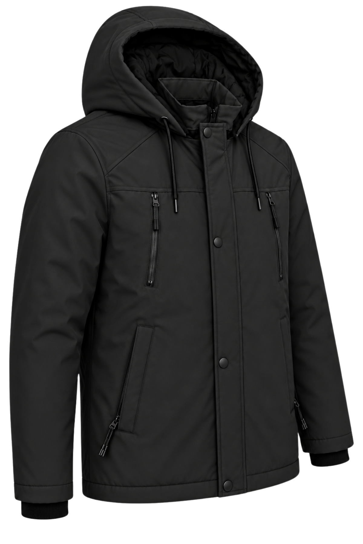 Erkek Siyah Softshell Mont Kapüşonlu Kışlık Suya Dayanıklı Fermuarlı Cepli Outdoor Mont — رنگارنگ RBSFTH012 — تصویر 2 از 5