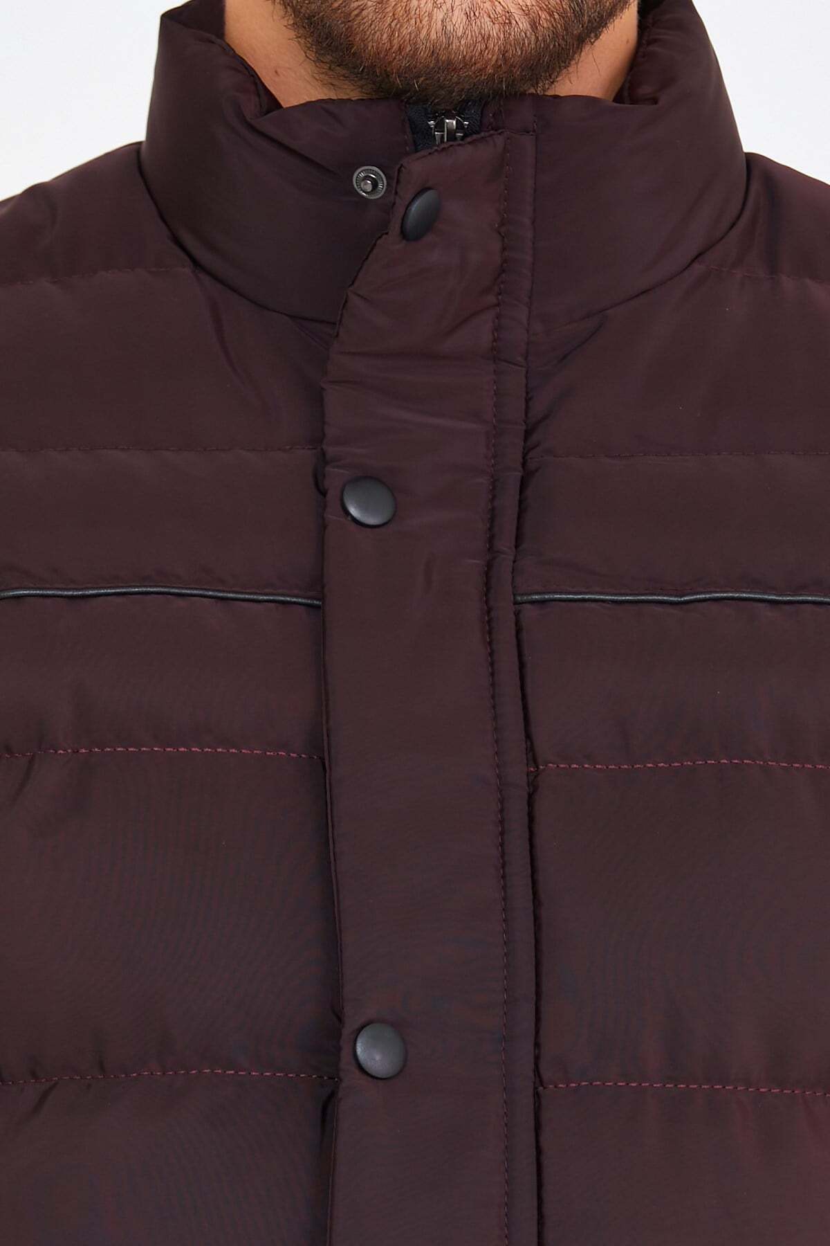 Erkek Bordo Su ve Rüzgar Geçirmez Dik Yaka Regular Şişme Kaban & Mont görsel 5