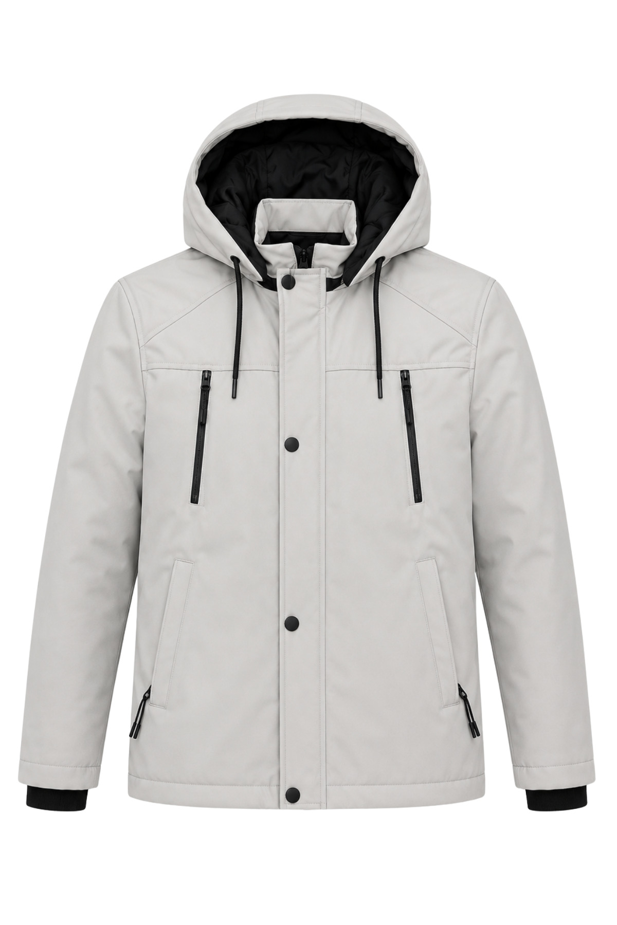 Erkek Beyaz Softshell Mont Kapüşonlu Kışlık Suya Dayanıklı Fermuarlı Cepli Outdoor Mont - Beyaz