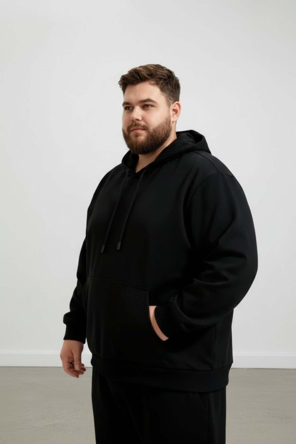 Altamira Erkek Büyük Beden Siyah Kapşonlu Kanguru Sweatshirt görsel 2