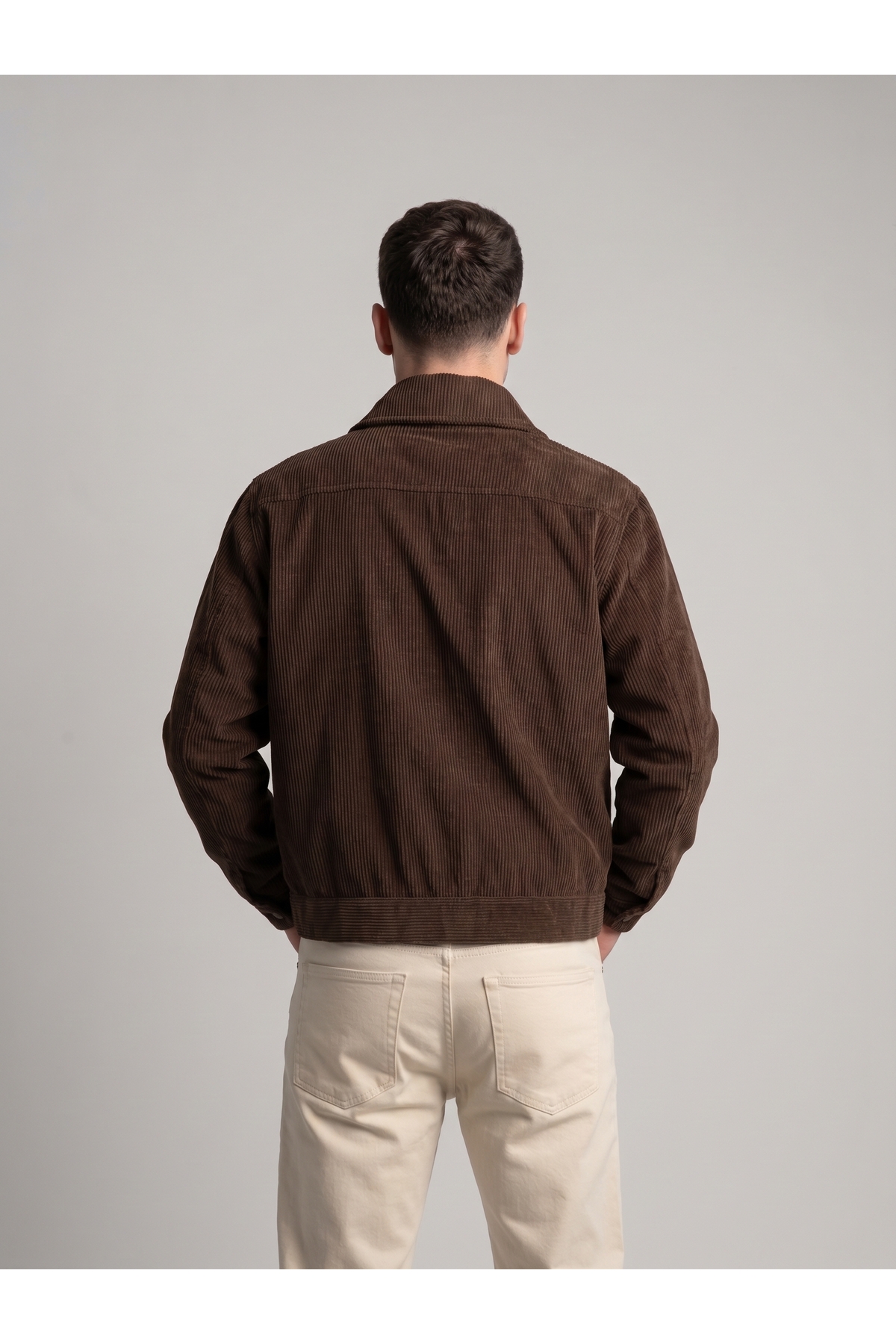 Erkek Fitilli Kadife Bomber Ceket Fermuarlı Çıtçıtlı Mont — قهوه‌ای 115 — تصویر 5 از 5