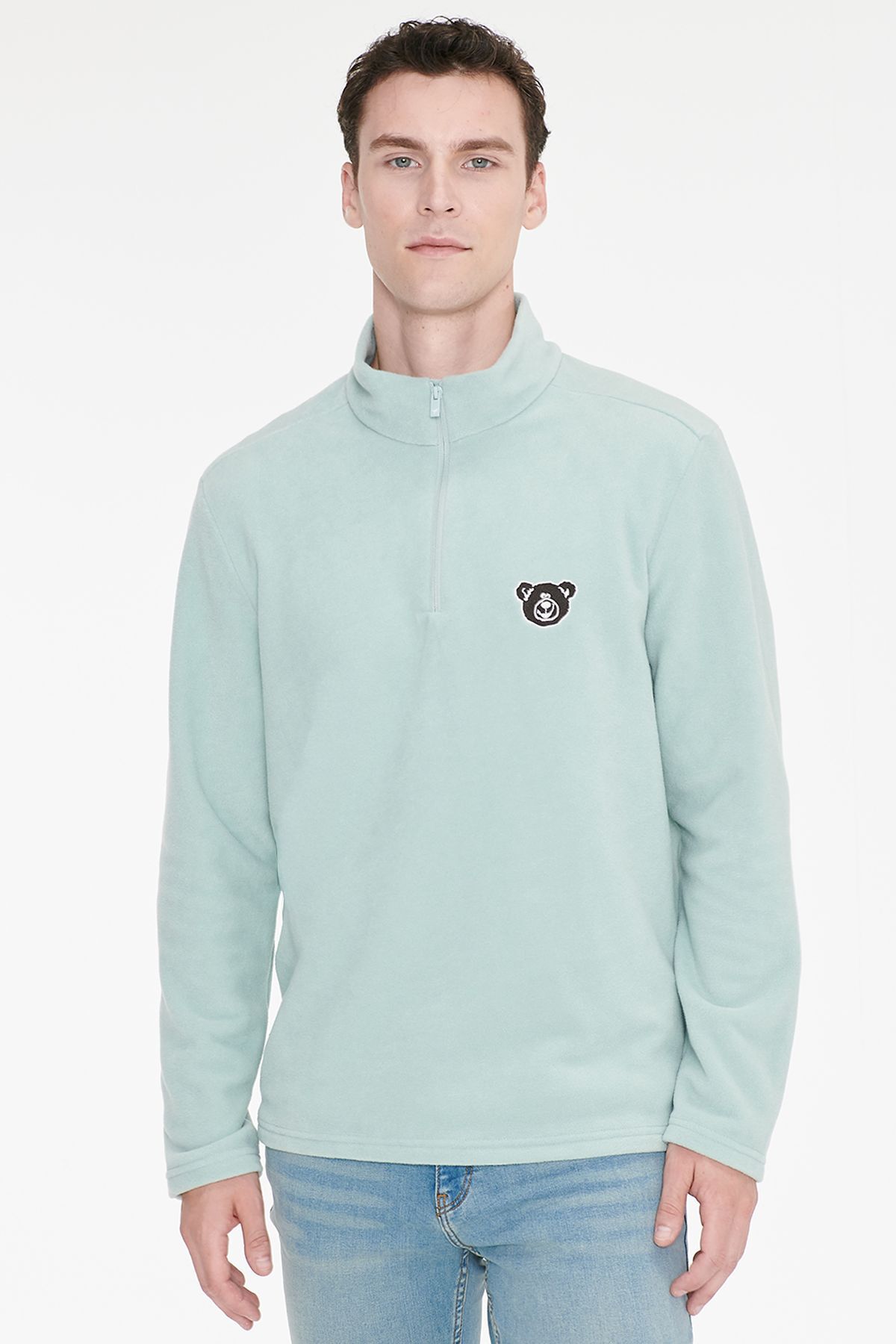 AC&Co / Altınyıldız Classics Erkek Çağla Anti-Pilling Tüylenme Yapmayan Soğuk Geçirmez Standart Fit Nakışlı Sweatshirt Polar — سبز ETE054271004