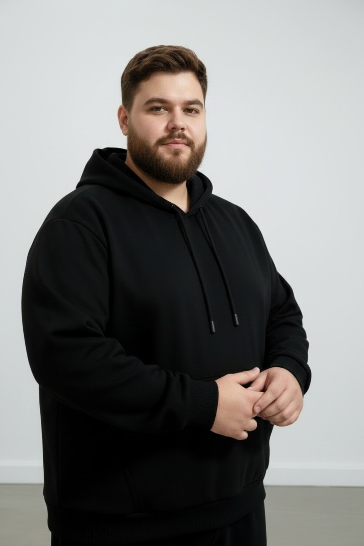 Altamira Erkek Büyük Beden Siyah Kapşonlu Kanguru Sweatshirt görsel 3