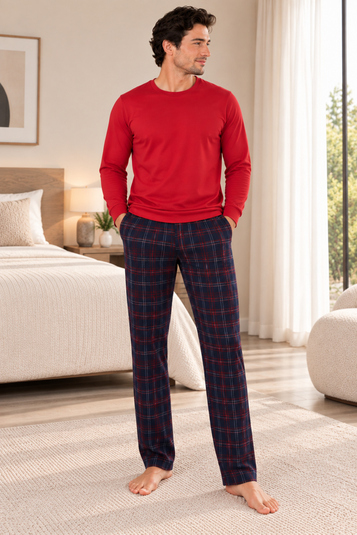 Pijamasoft Erkek Cepli Uzun Kol Pijama Takımı Kırmızı görsel 3