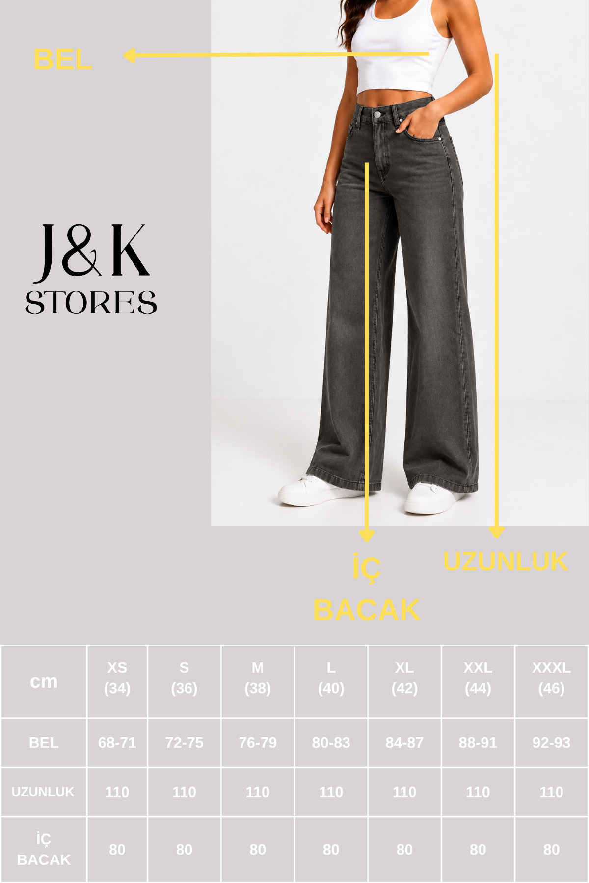 J&KSTORES Kadın Yüksek Bel Bol Paça Jean Kot Palazzo Pantolon görsel 6