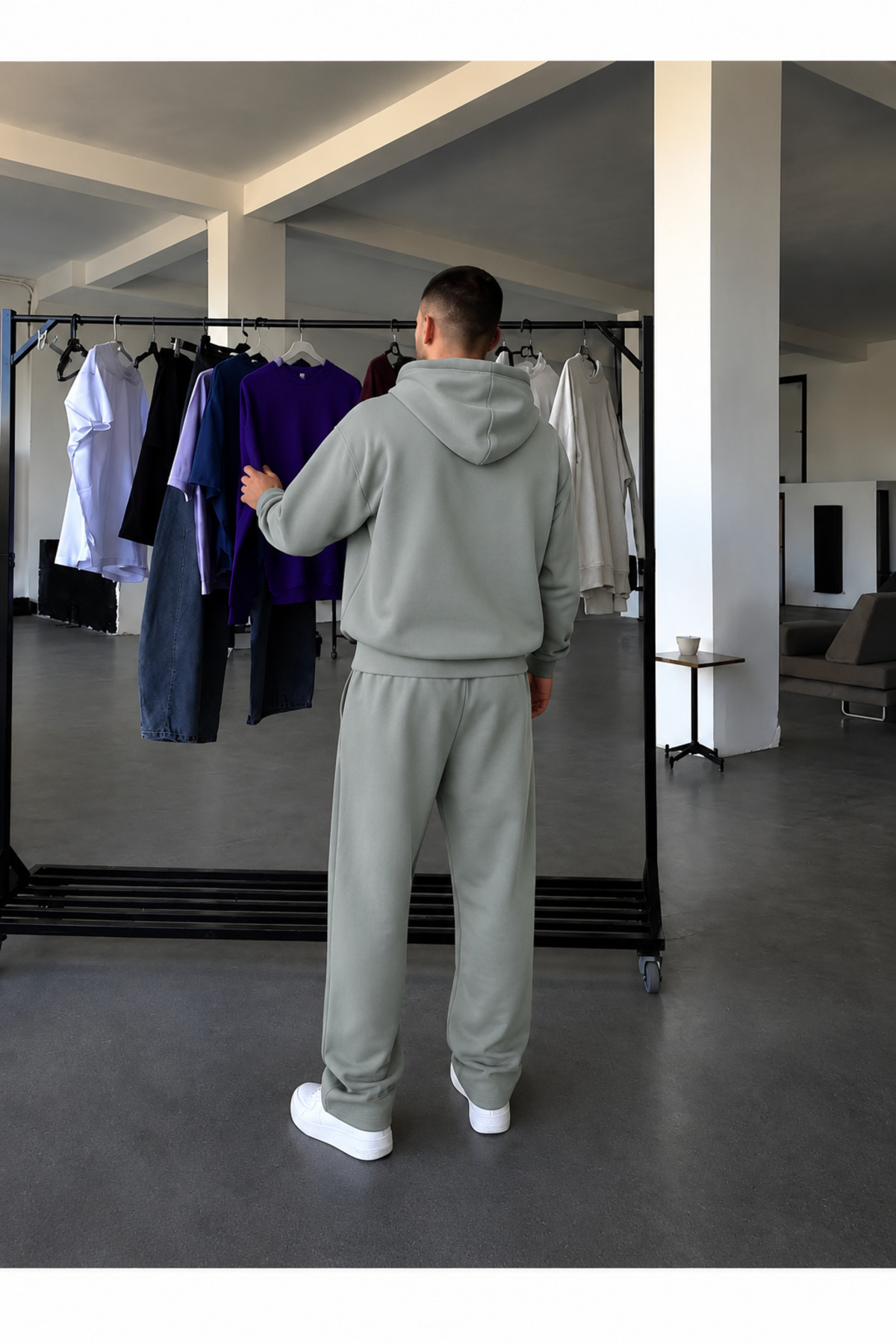 Erkek Fermuarlı Bol Paça Baggy Oversize İkili Eşofman Takımı — خاکستری BGHRTK2 — تصویر 2 از 3