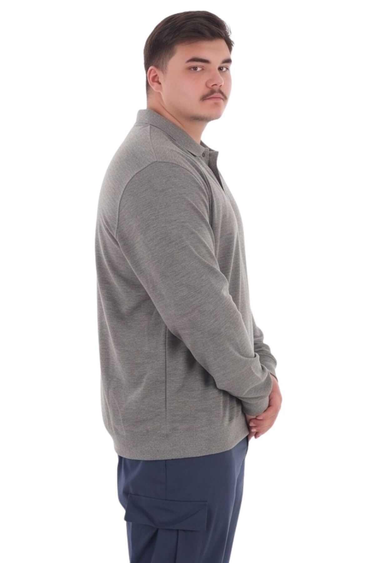 marufshop Erkek Büyük Beden 115-155 Kilo Arası İçin Uygun Uzun Kol Polo Yaka Mevsimlik Sweatshirt Antrasit görsel 2