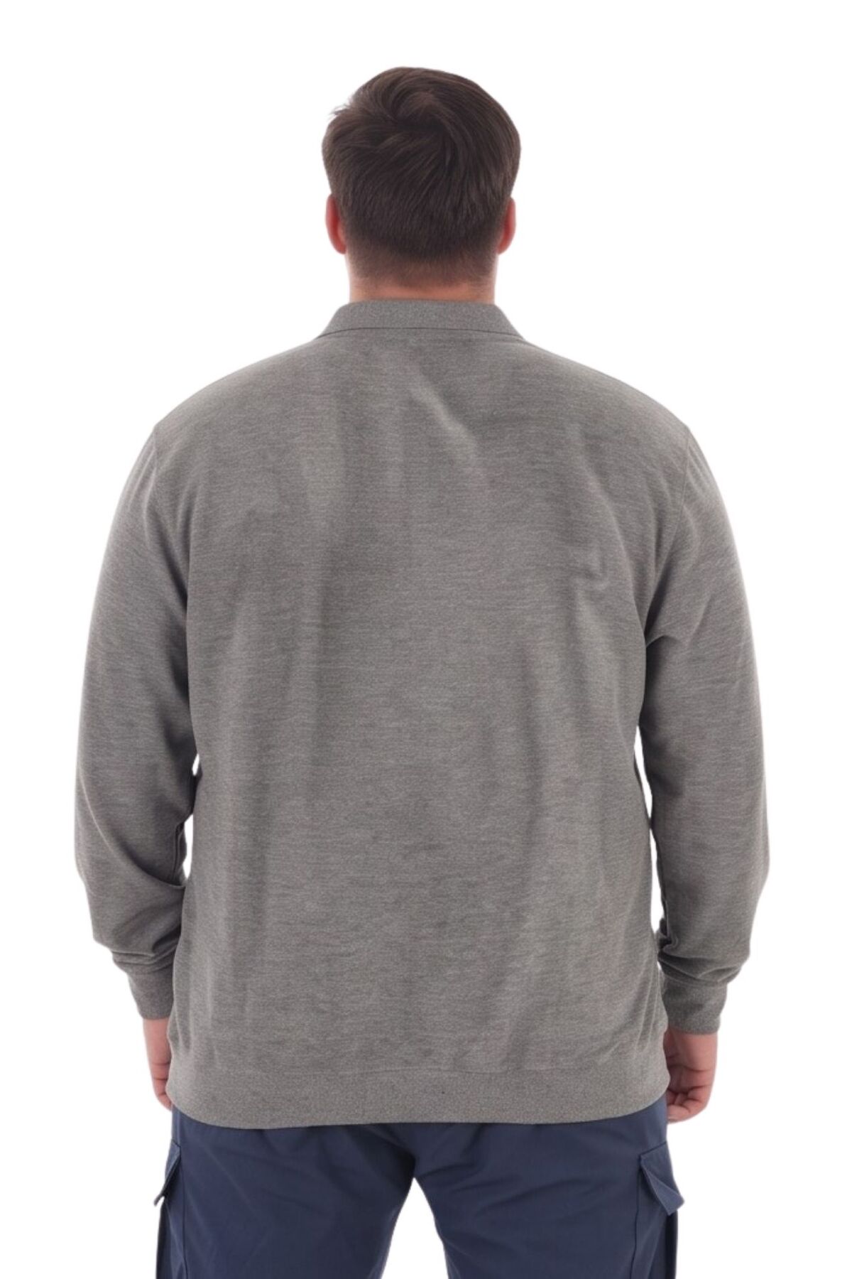 marufshop Erkek Büyük Beden 115-155 Kilo Arası İçin Uygun Uzun Kol Polo Yaka Mevsimlik Sweatshirt Antrasit görsel 3