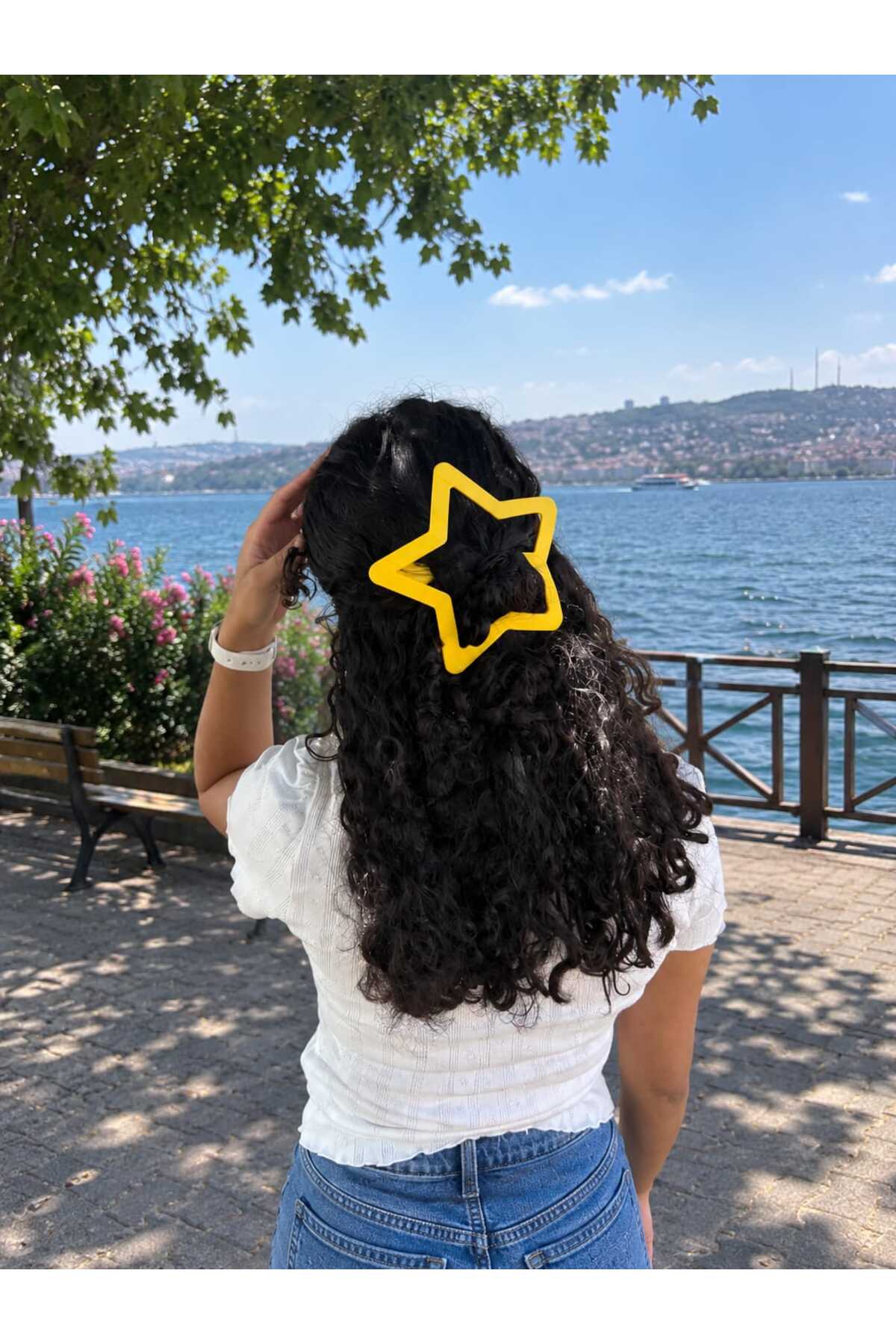 ACT E-COMMERCE Yıldız Desenli Toka, Big Hair Clip 15 Cm (Pembe) görsel 2