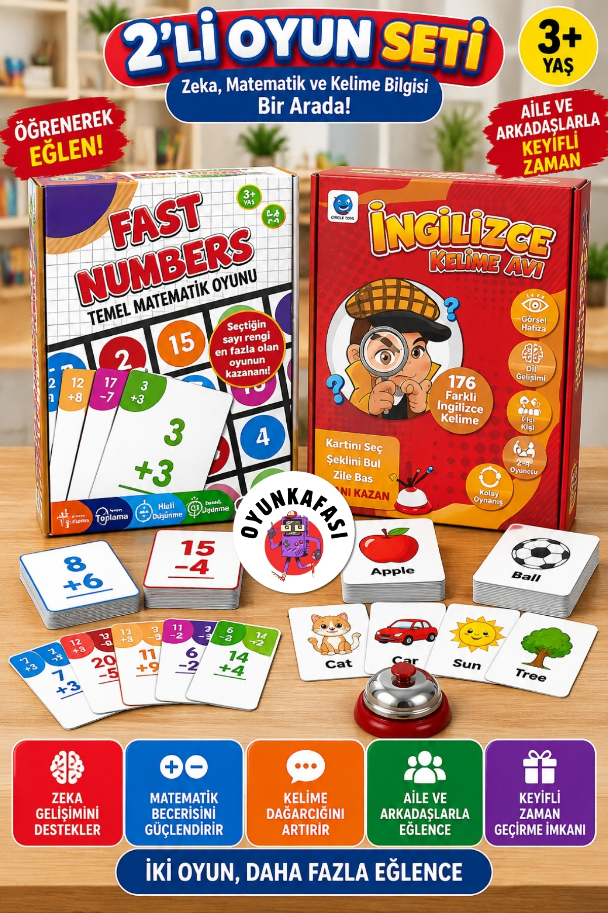 OYUNKAFASI 2’li Set Fast Numbers Temel Matematik ve İngilizce Kelime Avı 2’li Eğitici Oyun Seti – 616 Kartlı Zeka Oyunu