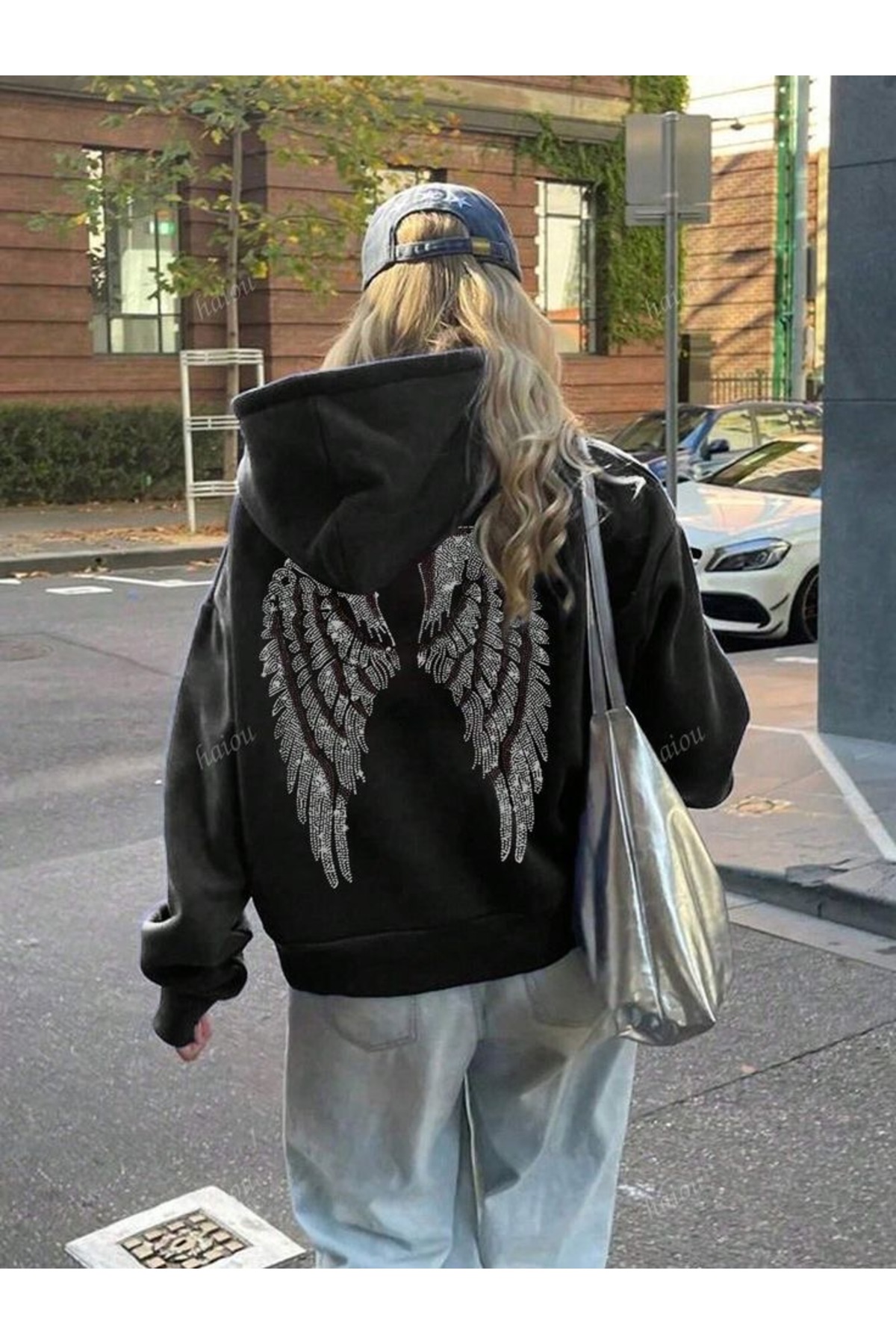 Weekeep Pul İşlemeli Melek Kanatlı Trend Streetwear Femuarlı Hırka/ Streetwear Y2K