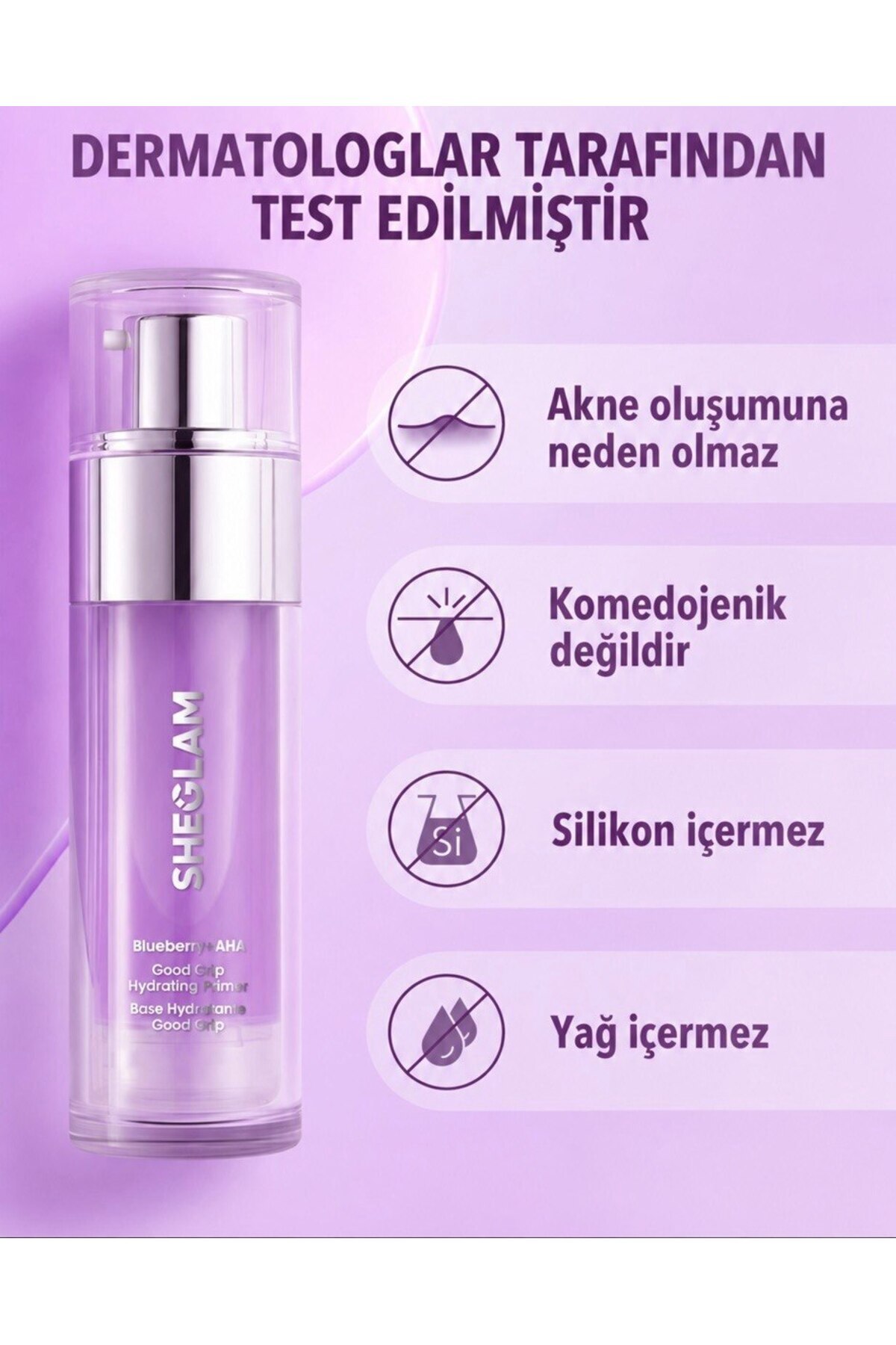 Nemlendirici Jel Makyaj Bazı Işıltılı ve Pürüzsüz Görünüm — بنفش Sheglam Nemlendirici Jel Makyaj Bazı — تصویر 5 از 7