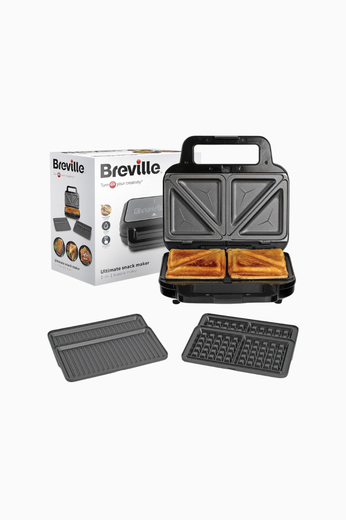 Breville 3’ü 1 Arada Üstün Sandviç Makinesi, Paslanmaz - siyah