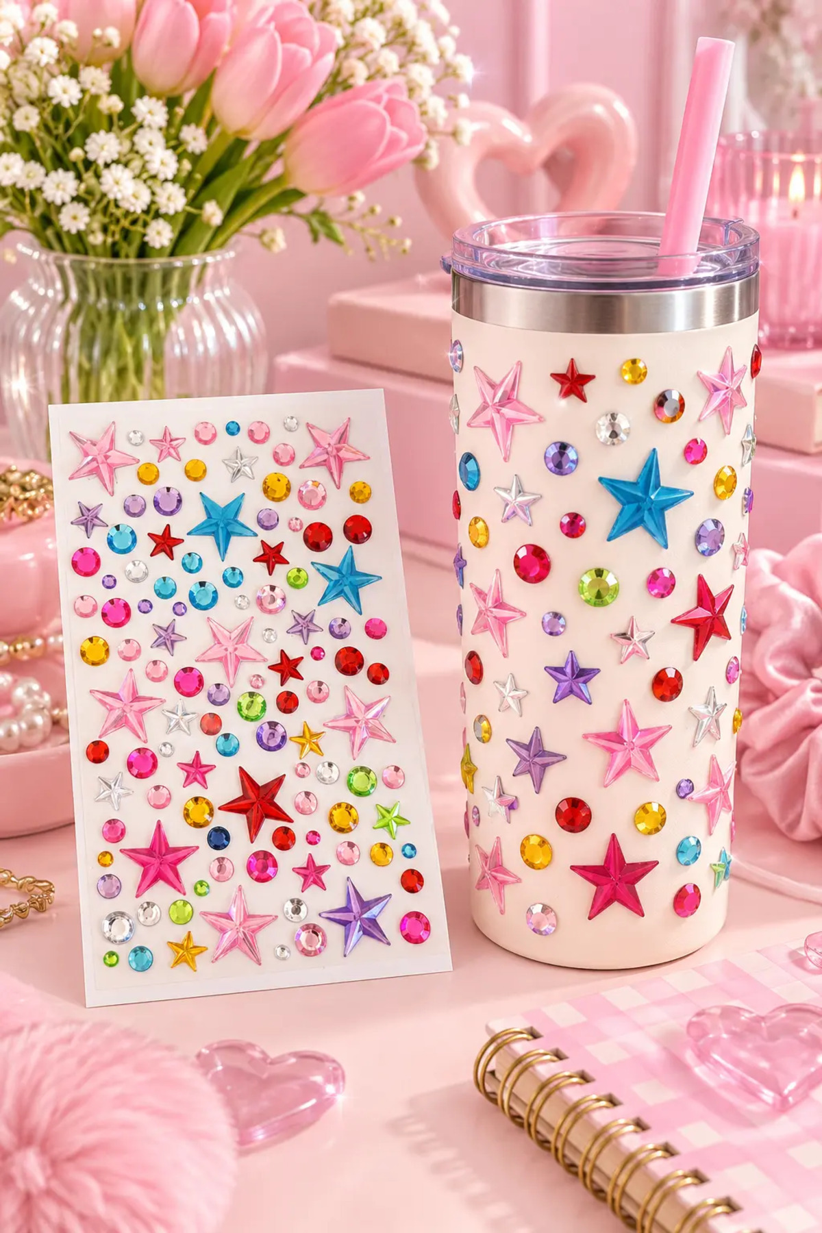 PRVT Rhinestone Yıldız Figürlü Yapışkanlı Taş Sticker Saç, Yüz, Tırnak Ve Süs Taşı Yılbaşı Dekor görsel 3
