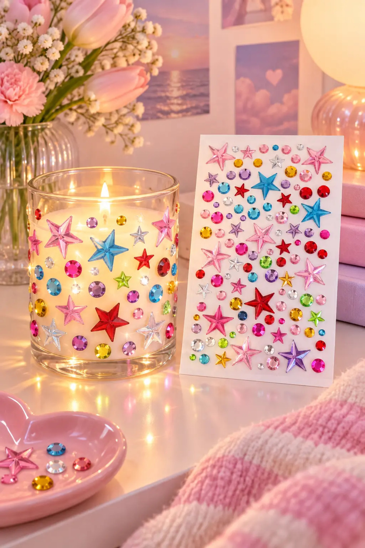 PRVT Rhinestone Yıldız Figürlü Yapışkanlı Taş Sticker Saç, Yüz, Tırnak Ve Süs Taşı Yılbaşı Dekor
