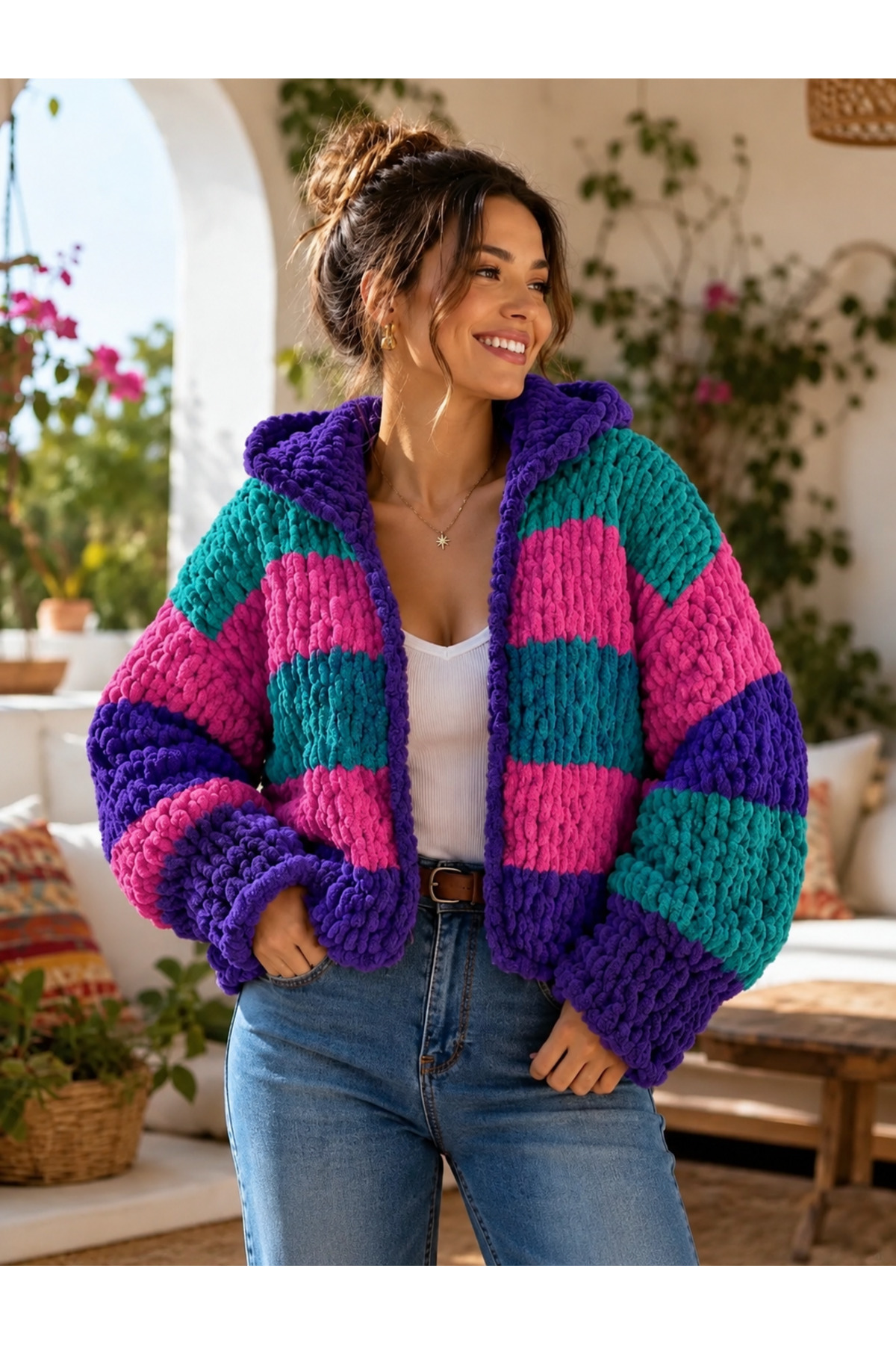 El yapımı 80’s puffy örgü hırka — بنفش 6372818827