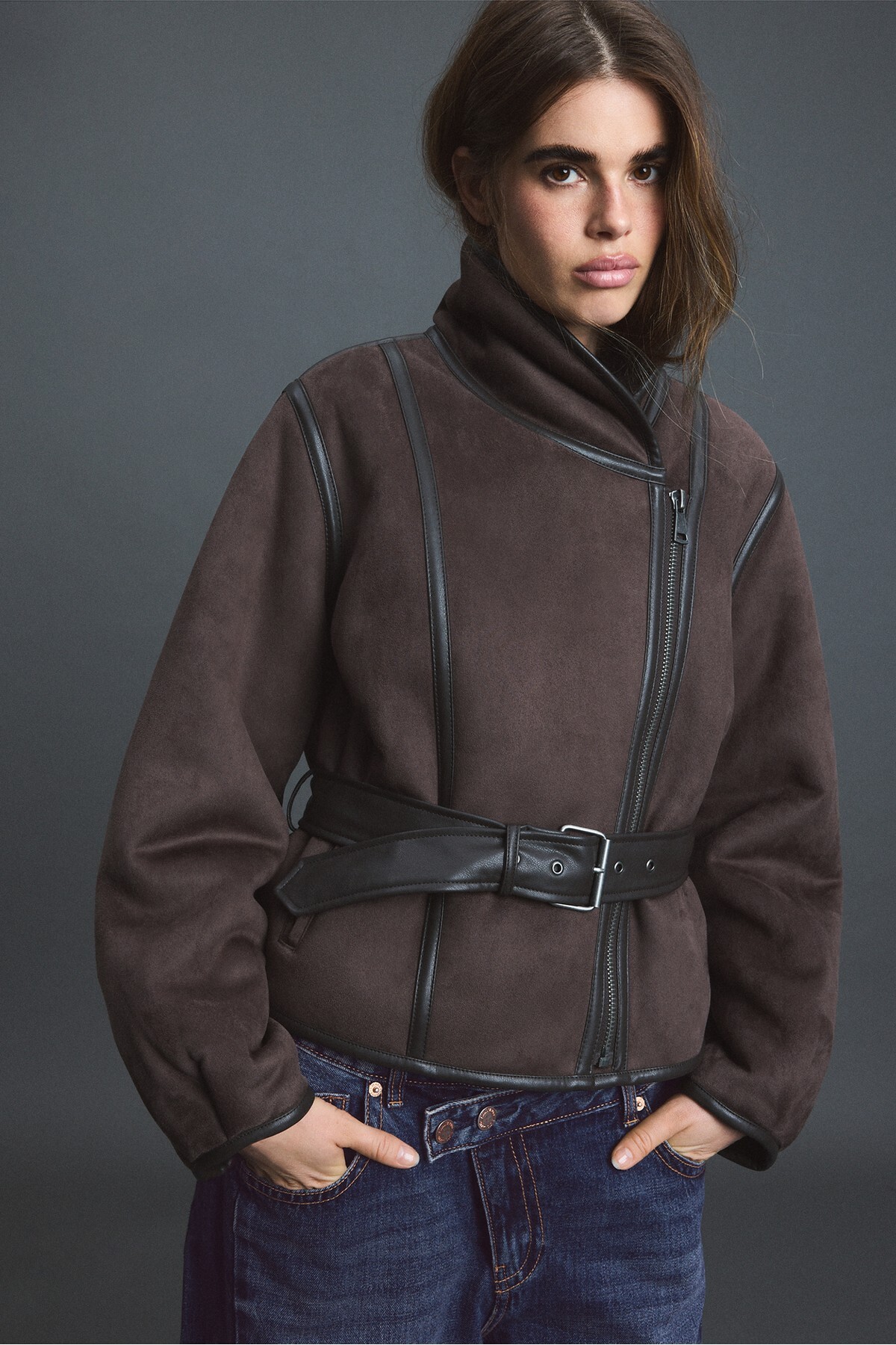 Stradivarius İçi kürklü kruvaze ceket