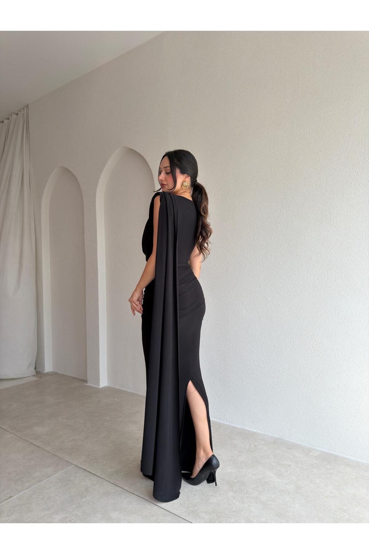Mooi Butik JOLENTA Maxi Elbise 4156 - Siyah görsel 3