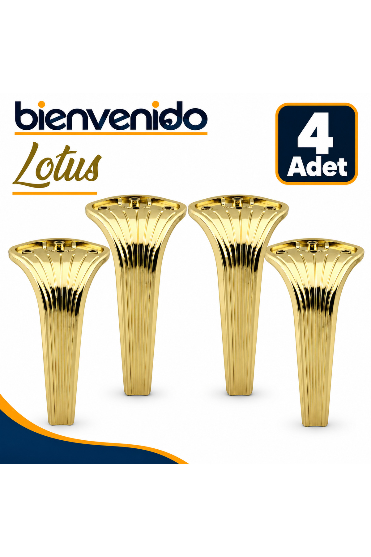 Lotus Lüks Mobilya Kanepe Tv Ünitesi Konsol Koltuk Ayağı 19 Cm Gold Altın Ayakları 4 Adet BIE-LOT-19-ALT-01, one size